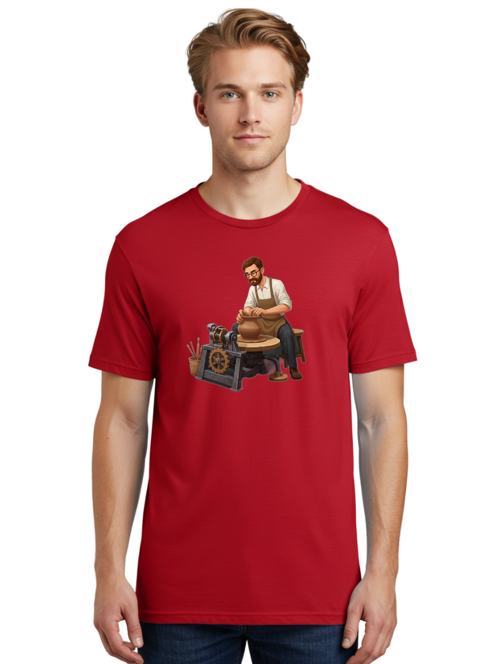 Potter-At-Work-10 Men'S Graphic Tee, 100% Cotton, Comfortable Casual Summer Wear, Machine Washable, Potter Creating Ceramics, Pottery Wheel In Action, Clay Vessel Being Shaped, Artisan At Work, Creative Process, Skilled Craftsmanship, Bab220