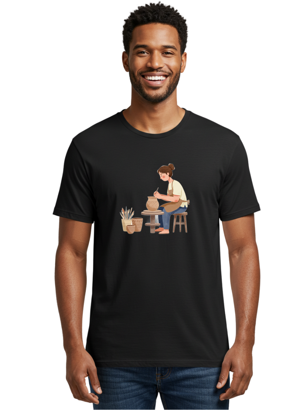 Potter-At-Work-2 Men'S Graphic Tee, 100% Cotton, Comfortable Casual Summer Wear, Machine Washable, Pottery Wheel, Clay Vase, Artistic Creation, Hand-Painted Ceramics, Artisan At Work, Creative Process, Pottery Tools, Decorative Pottery, Bab221