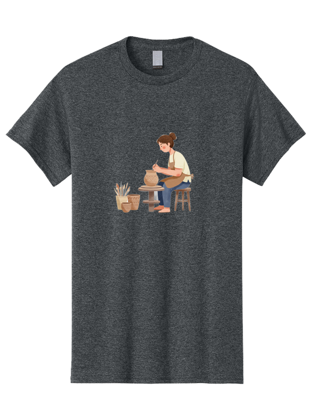 Potter-At-Work-2 Men'S Graphic Tee, 100% Cotton, Comfortable Casual Summer Wear, Machine Washable, Pottery Wheel, Clay Vase, Artistic Creation, Hand-Painted Ceramics, Artisan At Work, Creative Process, Pottery Tools, Decorative Pottery, Bab221
