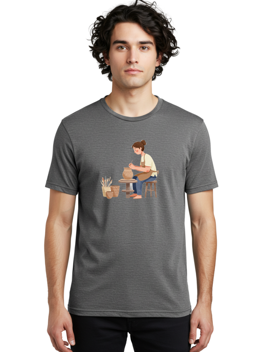 Potter-At-Work-2 Men'S Graphic Tee, 100% Cotton, Comfortable Casual Summer Wear, Machine Washable, Pottery Wheel, Clay Vase, Artistic Creation, Hand-Painted Ceramics, Artisan At Work, Creative Process, Pottery Tools, Decorative Pottery, Bab221