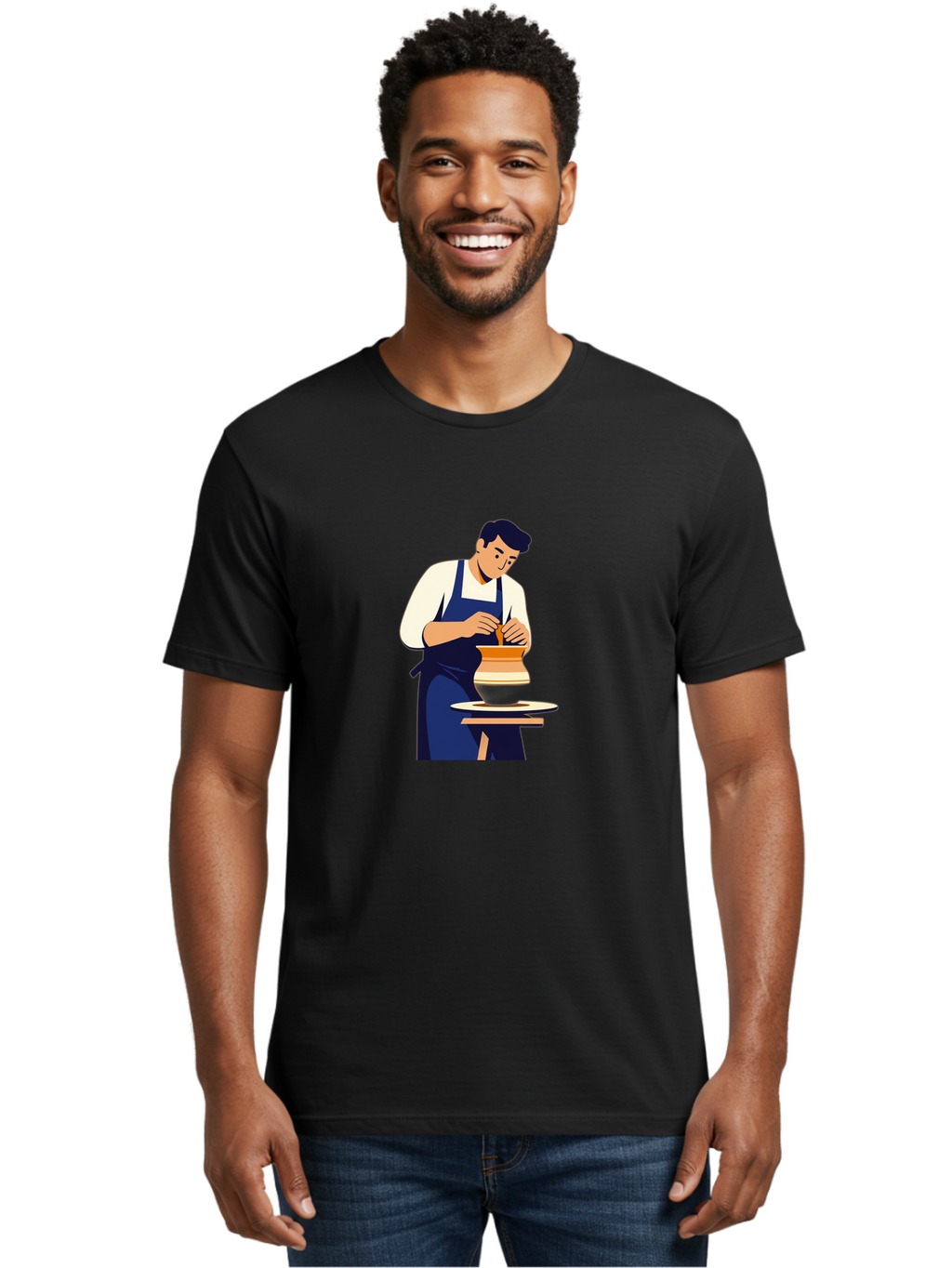 Potter-At-Work-3 Men'S Graphic Tee, 100% Cotton, Comfortable Casual Summer Wear, Machine Washable, Potter Shaping Clay, Pottery Wheel, Ceramic Art, Handmade Crafts, Skilled Artisan, Creative Process, Clay Modeling, Pottery Making Bab222