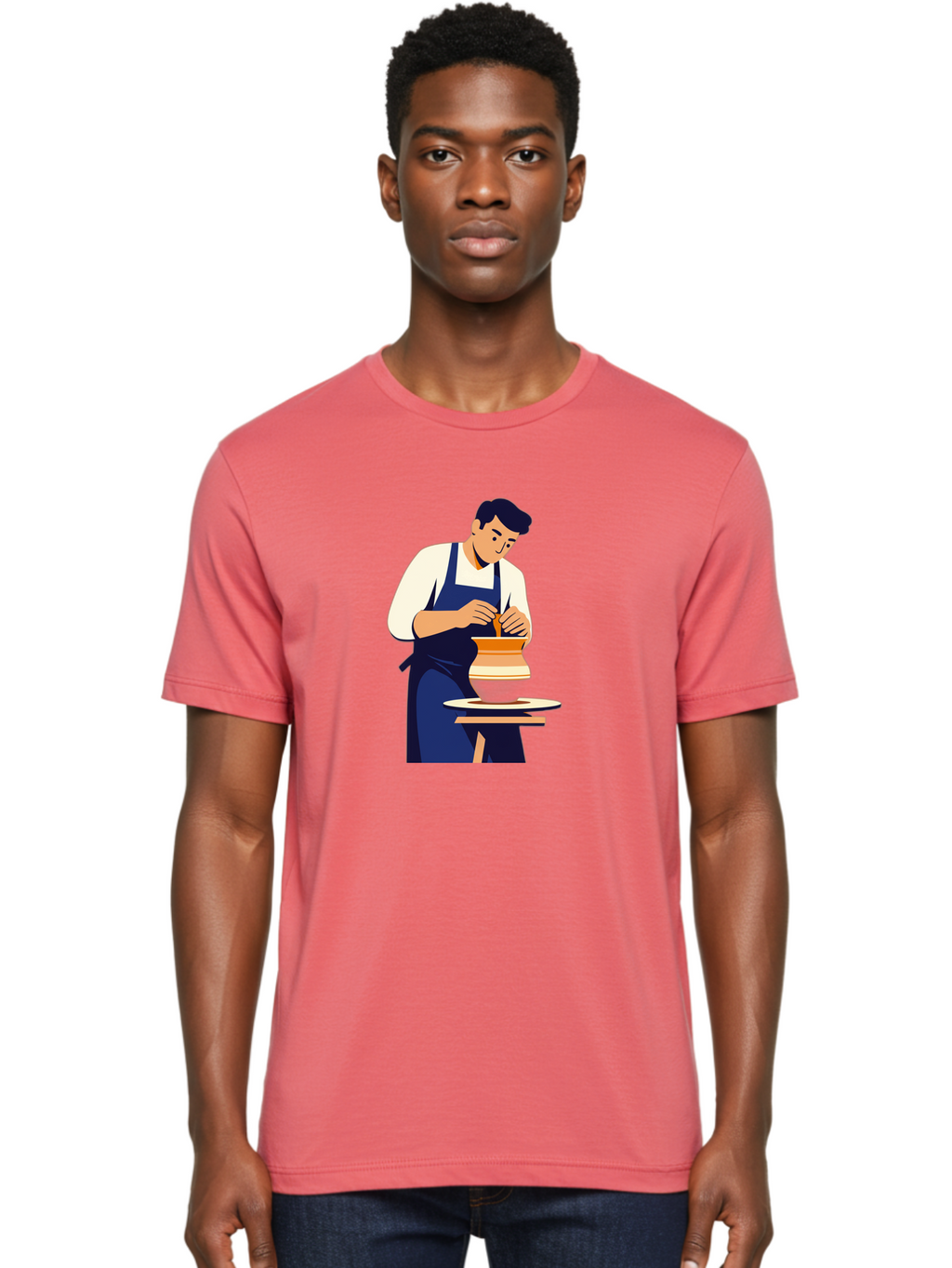 Potter-At-Work-3 Men'S Graphic Tee, 100% Cotton, Comfortable Casual Summer Wear, Machine Washable, Potter Shaping Clay, Pottery Wheel, Ceramic Art, Handmade Crafts, Skilled Artisan, Creative Process, Clay Modeling, Pottery Making Bab222