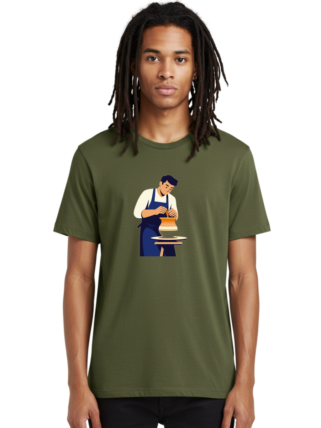 Potter-At-Work-3 Men'S Graphic Tee, 100% Cotton, Comfortable Casual Summer Wear, Machine Washable, Potter Shaping Clay, Pottery Wheel, Ceramic Art, Handmade Crafts, Skilled Artisan, Creative Process, Clay Modeling, Pottery Making Bab222