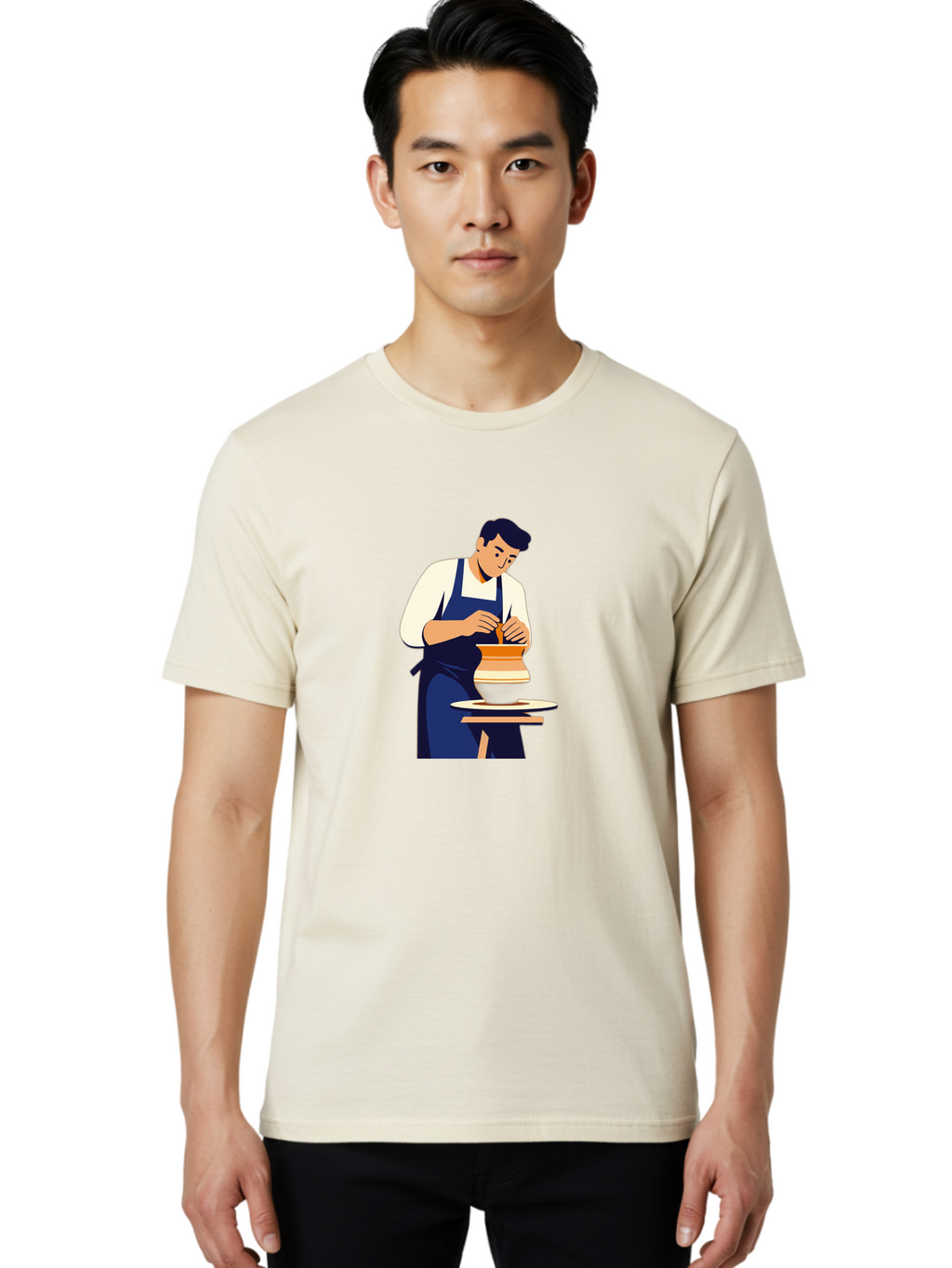Potter-At-Work-3 Men'S Graphic Tee, 100% Cotton, Comfortable Casual Summer Wear, Machine Washable, Potter Shaping Clay, Pottery Wheel, Ceramic Art, Handmade Crafts, Skilled Artisan, Creative Process, Clay Modeling, Pottery Making Bab222