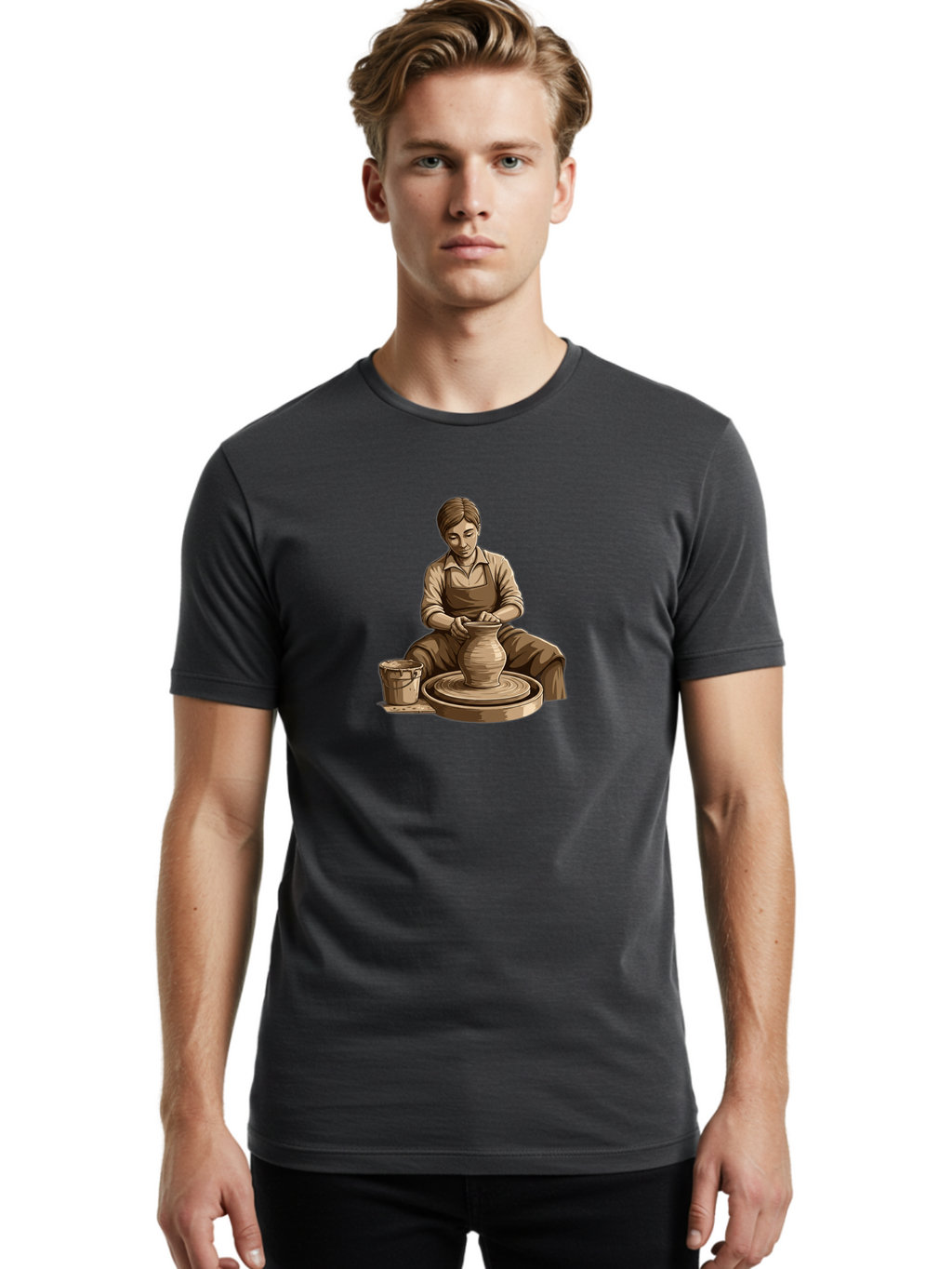 Potter-At-Work-4 Men'S Graphic Tee, 100% Cotton, Comfortable Casual Summer Wear, Machine Washable, Pottery Making, Ceramic Art, Clay Modeling, Potter'S Wheel, Creative Process, Handmade Crafts, Artisanal Skills, Traditional Craftsmanship, Bab223