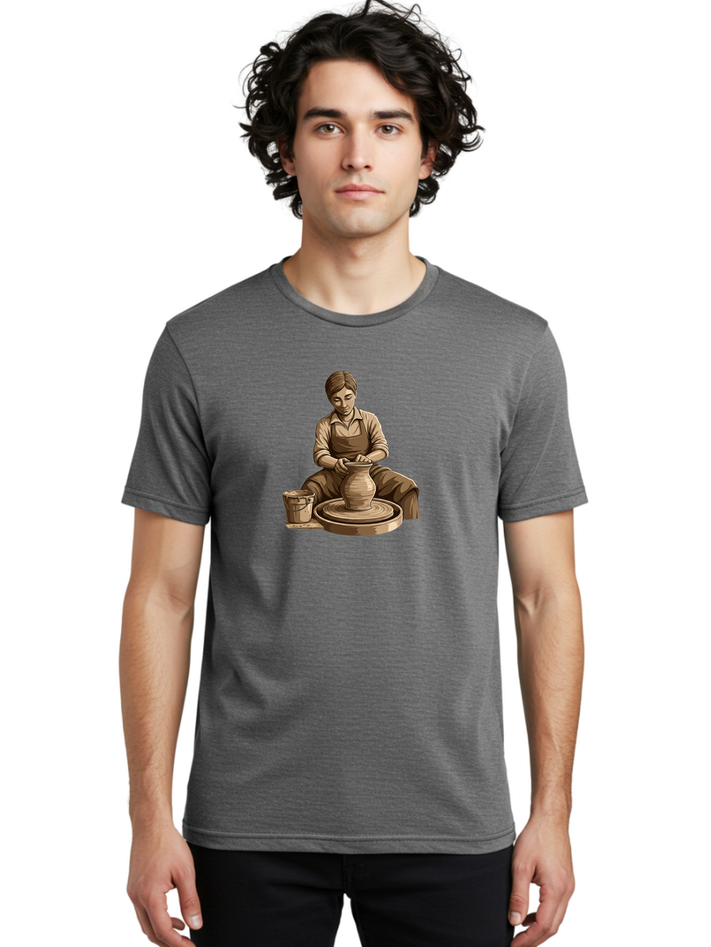 Potter-At-Work-4 Men'S Graphic Tee, 100% Cotton, Comfortable Casual Summer Wear, Machine Washable, Pottery Making, Ceramic Art, Clay Modeling, Potter'S Wheel, Creative Process, Handmade Crafts, Artisanal Skills, Traditional Craftsmanship, Bab223