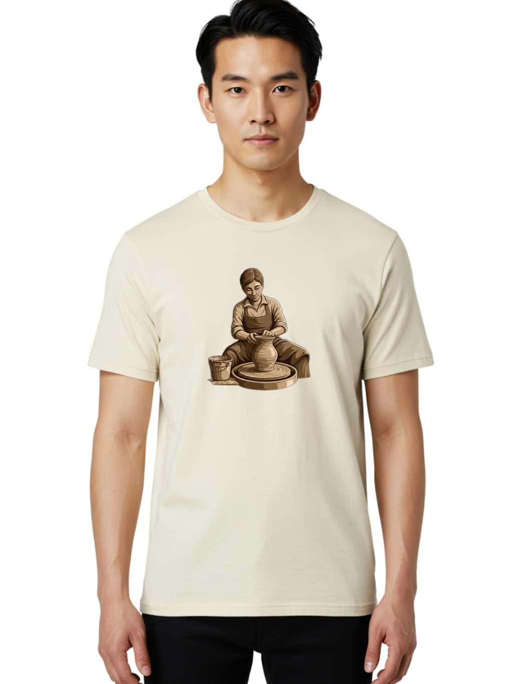 Potter-At-Work-4 Men'S Graphic Tee, 100% Cotton, Comfortable Casual Summer Wear, Machine Washable, Pottery Making, Ceramic Art, Clay Modeling, Potter'S Wheel, Creative Process, Handmade Crafts, Artisanal Skills, Traditional Craftsmanship, Bab223