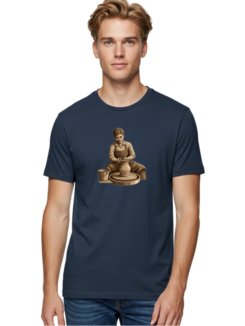 Potter-At-Work-4 Men'S Graphic Tee, 100% Cotton, Comfortable Casual Summer Wear, Machine Washable, Pottery Making, Ceramic Art, Clay Modeling, Potter'S Wheel, Creative Process, Handmade Crafts, Artisanal Skills, Traditional Craftsmanship, Bab223