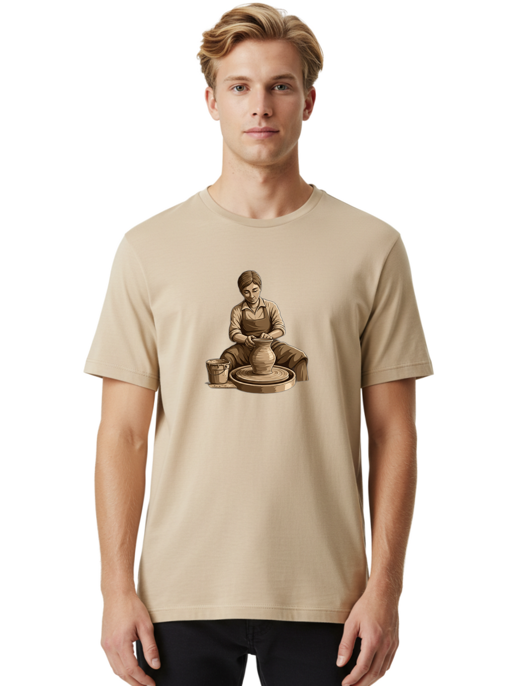 Potter-At-Work-4 Men'S Graphic Tee, 100% Cotton, Comfortable Casual Summer Wear, Machine Washable, Pottery Making, Ceramic Art, Clay Modeling, Potter'S Wheel, Creative Process, Handmade Crafts, Artisanal Skills, Traditional Craftsmanship, Bab223