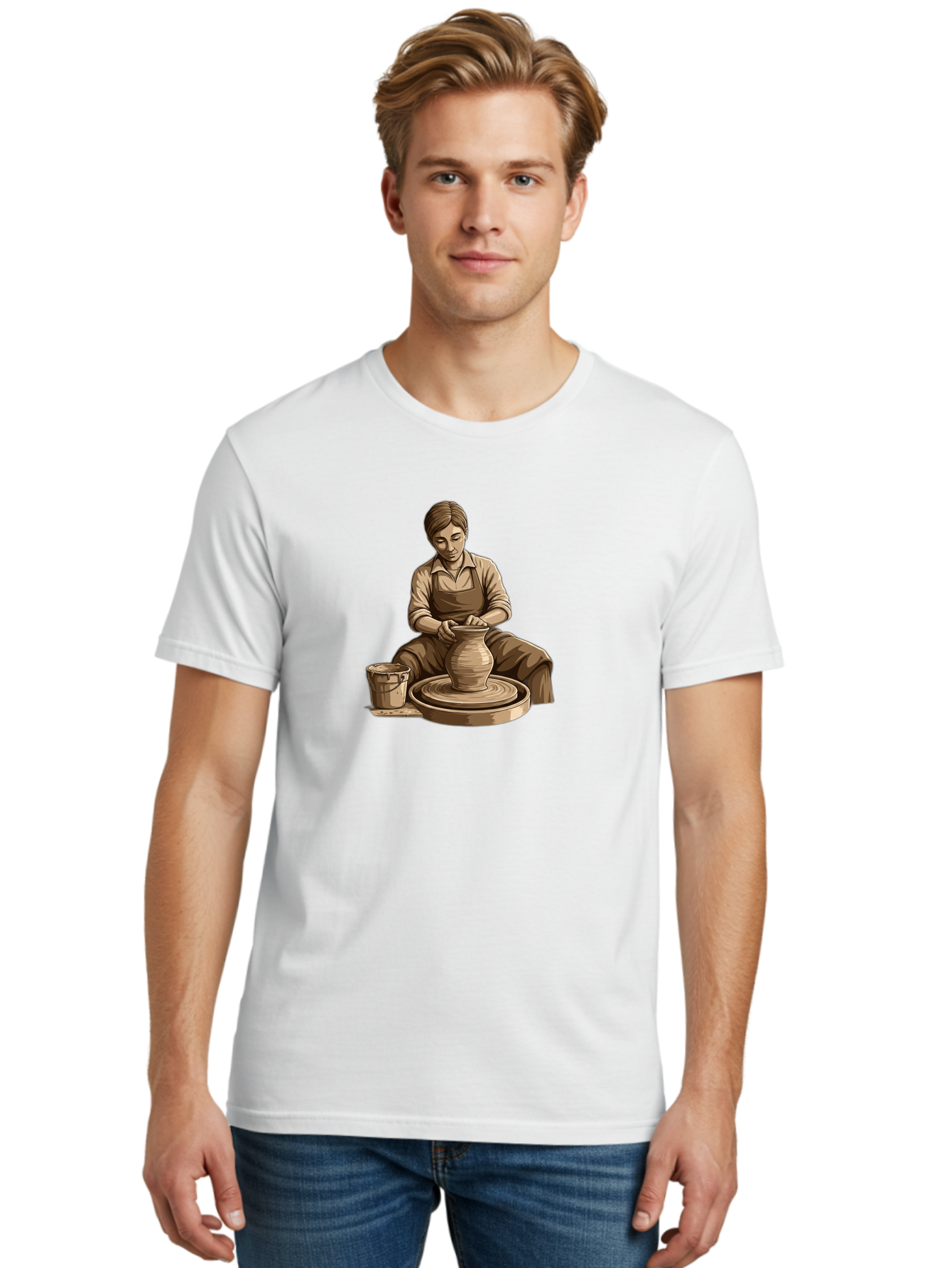 Potter-At-Work-4 Men'S Graphic Tee, 100% Cotton, Comfortable Casual Summer Wear, Machine Washable, Pottery Making, Ceramic Art, Clay Modeling, Potter'S Wheel, Creative Process, Handmade Crafts, Artisanal Skills, Traditional Craftsmanship, Bab223