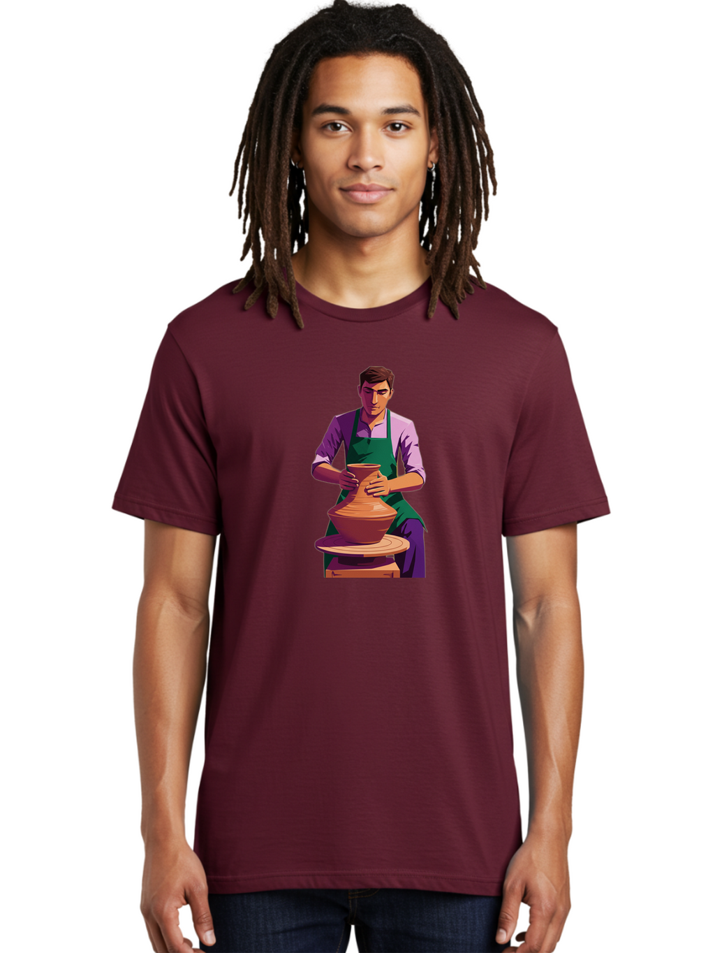 Potter-At-Work-5 Men'S Graphic Tee, 100% Cotton, Comfortable Casual Summer Wear, Machine Washable, Potter Shaping Clay, Handmade Pottery, Ceramic Art, Potter'S Wheel, Craftsmanship, Artisan Skills, Creative Process, Clay Modeling, Bab224