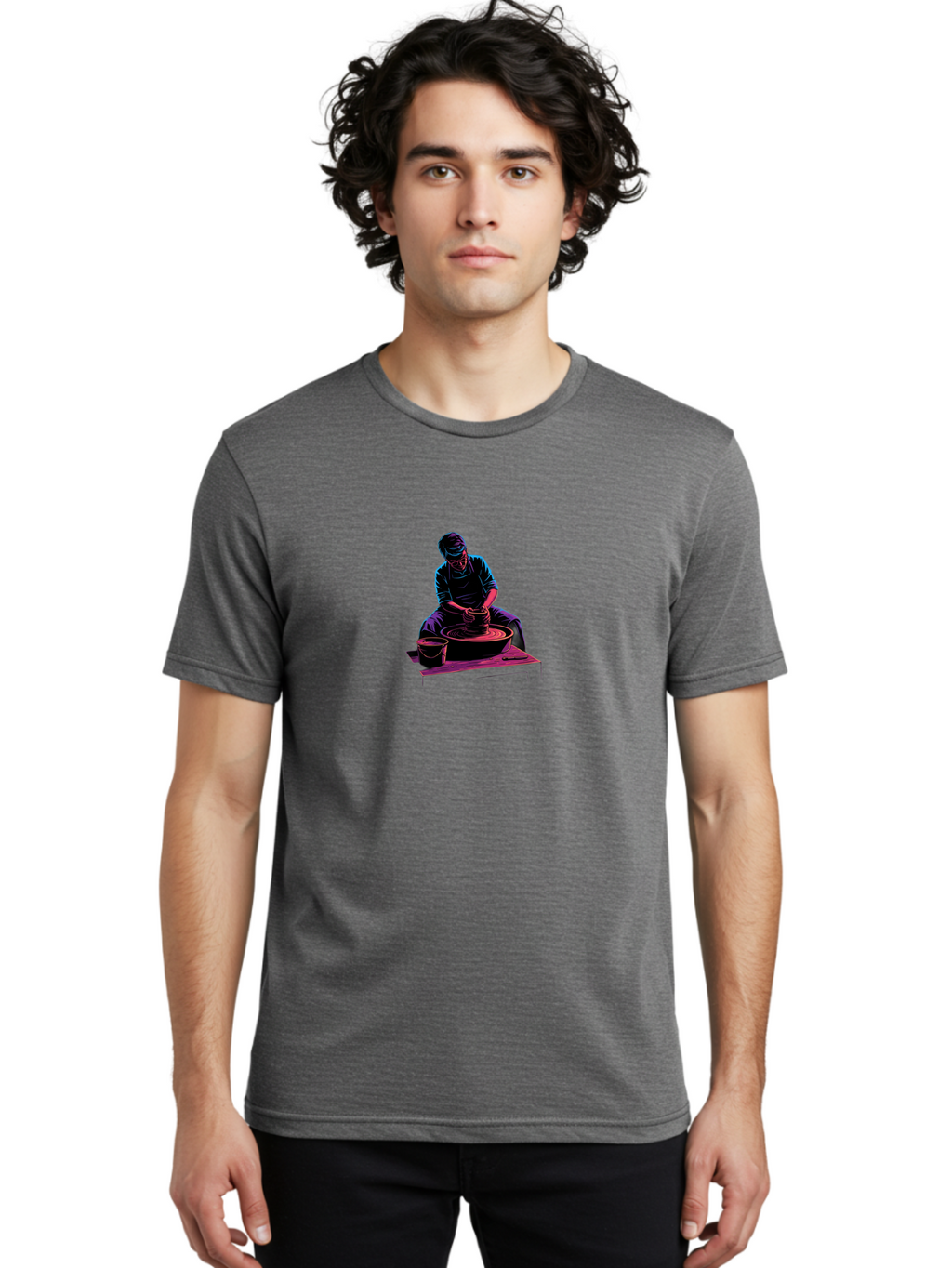 Potter-At-Work-6 Men'S Graphic Tee, 100% Cotton, Comfortable Casual Summer Wear, Machine Washable, Potter Working On Pottery Wheel, Clay Modeling, Artisanal Craftsmanship, Handcrafted Ceramics, Creative Process, Skilled Artisan Bab225