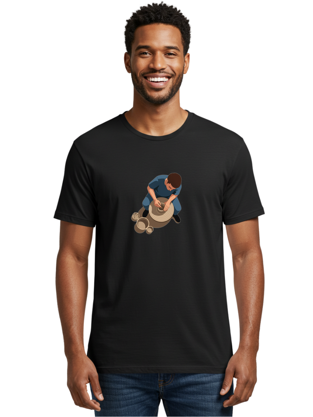 Potter-At-Work-8 Men'S Graphic Tee, 100% Cotton, Comfortable Casual Summer Wear, Machine Washable, Potter Crafting Ceramics, Pottery Wheel In Action, Creative Process, Handmade Pottery, Artisanal Craftsmanship, Clay Modeling, Bab227