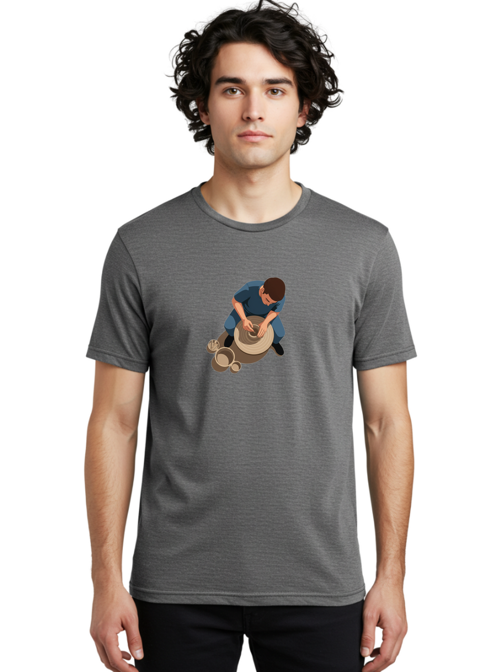 Potter-At-Work-8 Men'S Graphic Tee, 100% Cotton, Comfortable Casual Summer Wear, Machine Washable, Potter Crafting Ceramics, Pottery Wheel In Action, Creative Process, Handmade Pottery, Artisanal Craftsmanship, Clay Modeling, Bab227