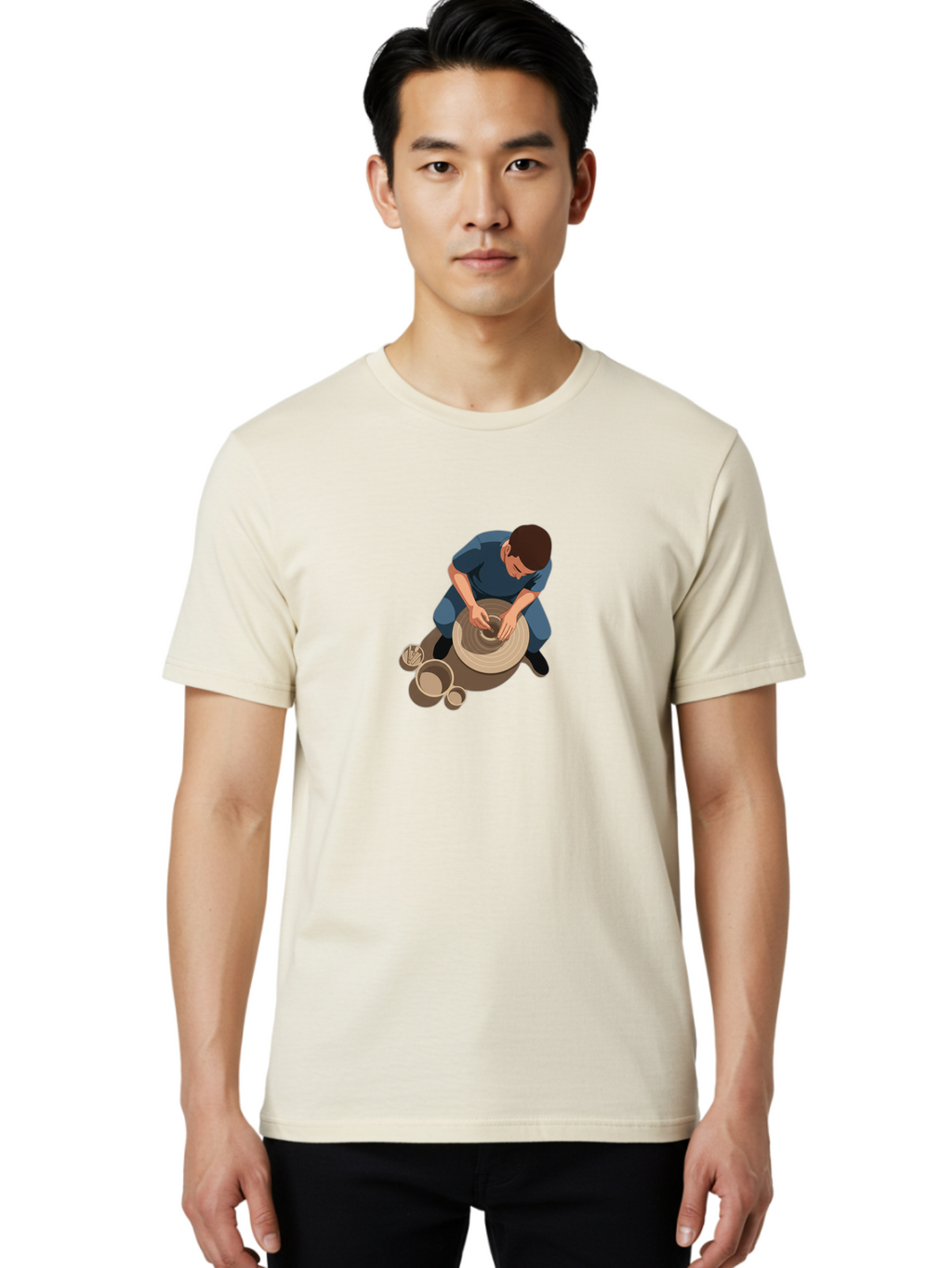 Potter-At-Work-8 Men'S Graphic Tee, 100% Cotton, Comfortable Casual Summer Wear, Machine Washable, Potter Crafting Ceramics, Pottery Wheel In Action, Creative Process, Handmade Pottery, Artisanal Craftsmanship, Clay Modeling, Bab227