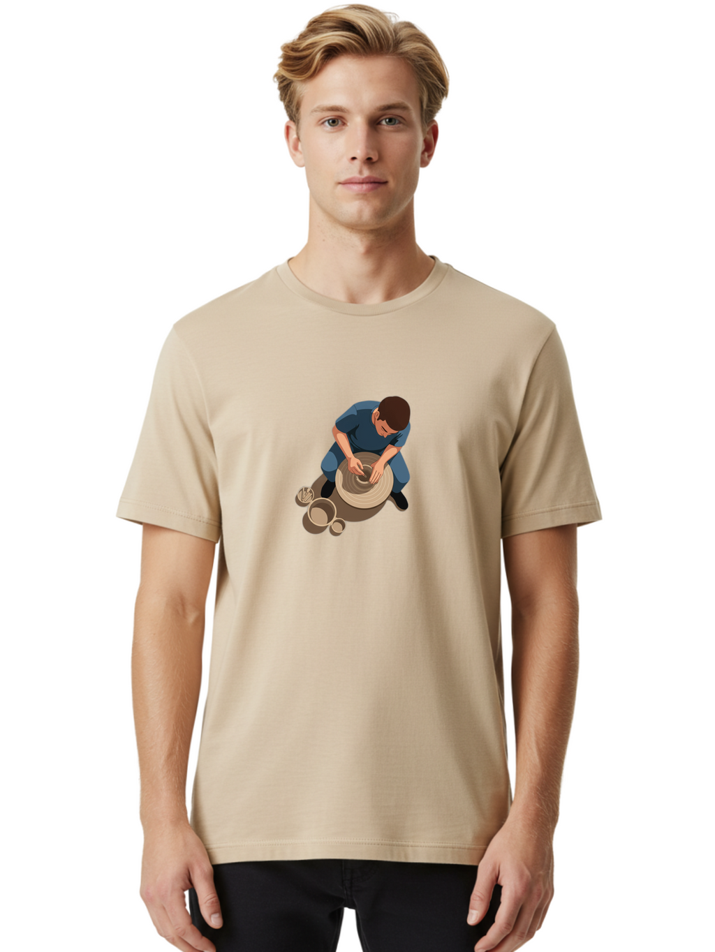 Potter-At-Work-8 Men'S Graphic Tee, 100% Cotton, Comfortable Casual Summer Wear, Machine Washable, Potter Crafting Ceramics, Pottery Wheel In Action, Creative Process, Handmade Pottery, Artisanal Craftsmanship, Clay Modeling, Bab227
