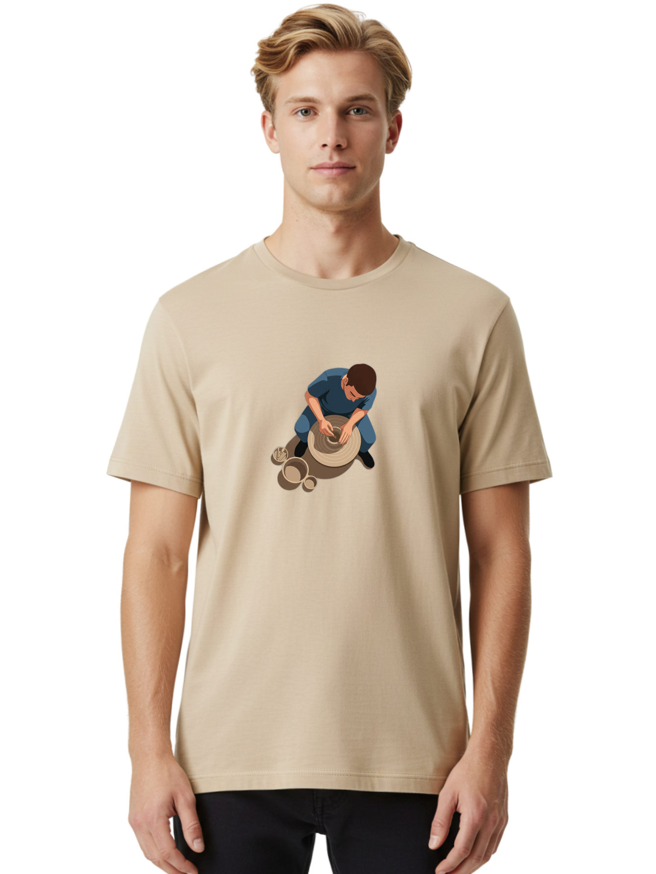 Potter-At-Work-8 Men'S Graphic Tee, 100% Cotton, Comfortable Casual Summer Wear, Machine Washable, Potter Crafting Ceramics, Pottery Wheel In Action, Creative Process, Handmade Pottery, Artisanal Craftsmanship, Clay Modeling, Bab227