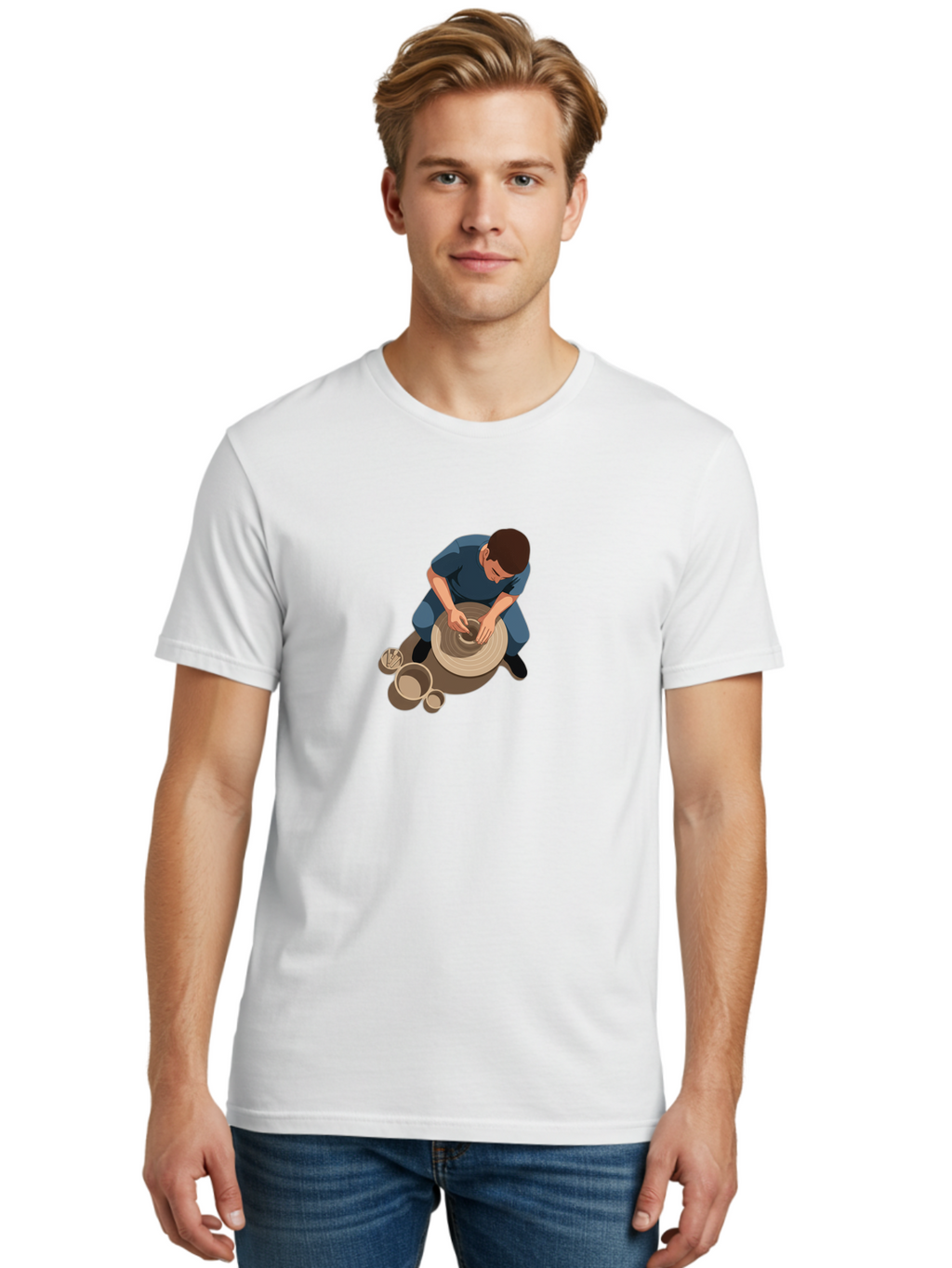 Potter-At-Work-8 Men'S Graphic Tee, 100% Cotton, Comfortable Casual Summer Wear, Machine Washable, Potter Crafting Ceramics, Pottery Wheel In Action, Creative Process, Handmade Pottery, Artisanal Craftsmanship, Clay Modeling, Bab227