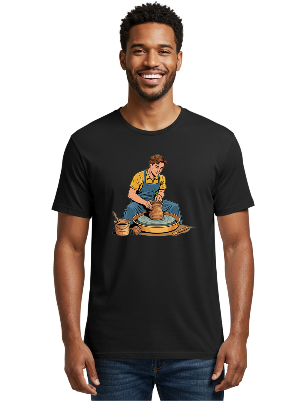 Potter-At-Work-9 Men'S Graphic Tee, 100% Cotton, Comfortable Casual Summer Wear, Machine Washable, Potter Shaping Clay, Pottery Wheel In Action, Crafting Ceramics, Artisanal Skills, Pottery Making, Handmade Crafts, Creative Process Bab228