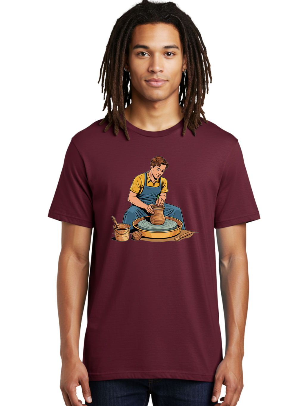 Potter-At-Work-9 Men'S Graphic Tee, 100% Cotton, Comfortable Casual Summer Wear, Machine Washable, Potter Shaping Clay, Pottery Wheel In Action, Crafting Ceramics, Artisanal Skills, Pottery Making, Handmade Crafts, Creative Process Bab228