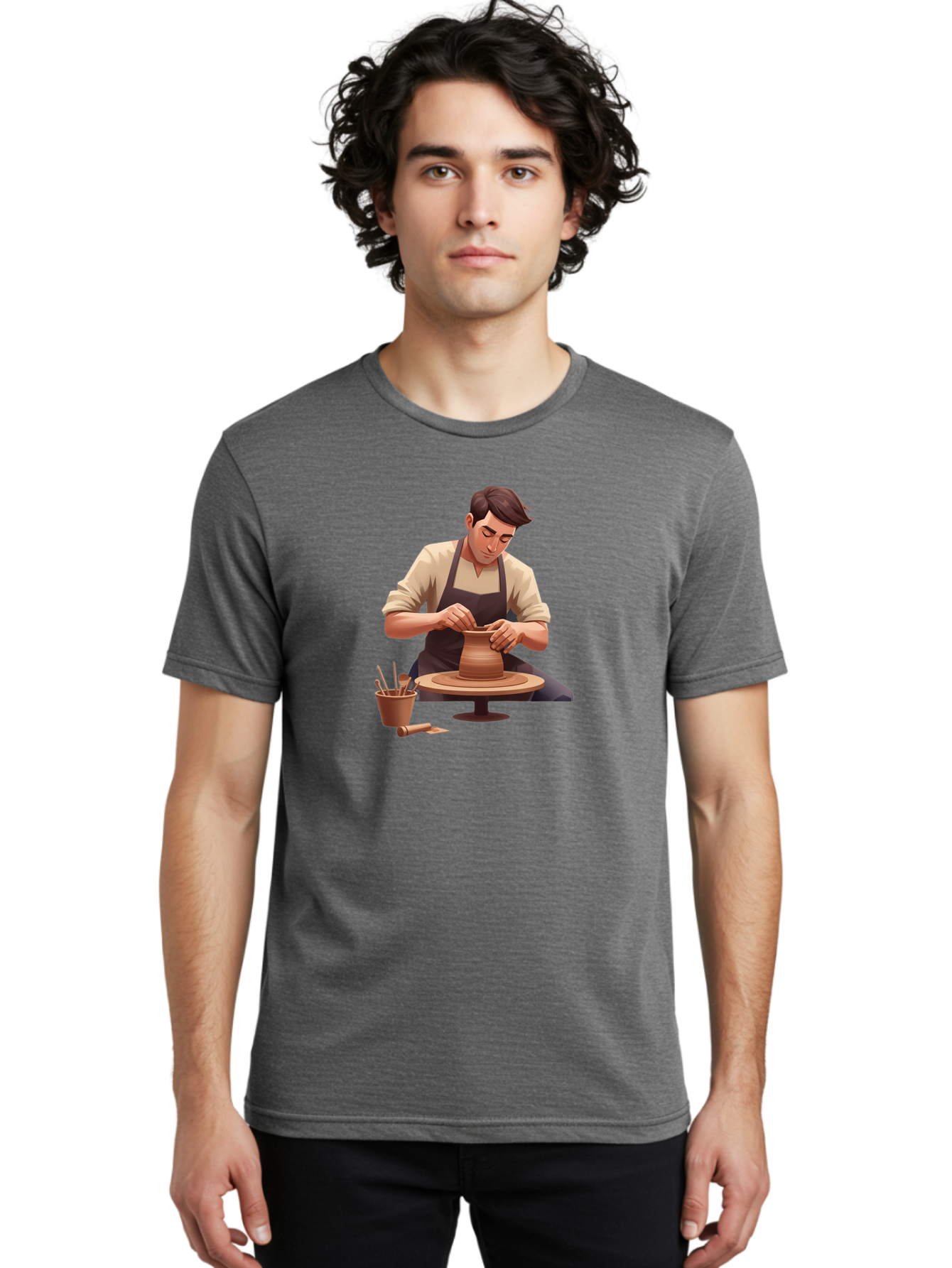 Potter-At-Work Men'S Graphic Tee, 100% Cotton, Comfortable Casual Summer Wear, Machine Washable, Potter Shaping Clay, Pottery Wheel, Creative Process, Craftsmanship, Handmade Ceramics, Artisanal Pottery, Clay Modeling, Pottery Tools Bab229