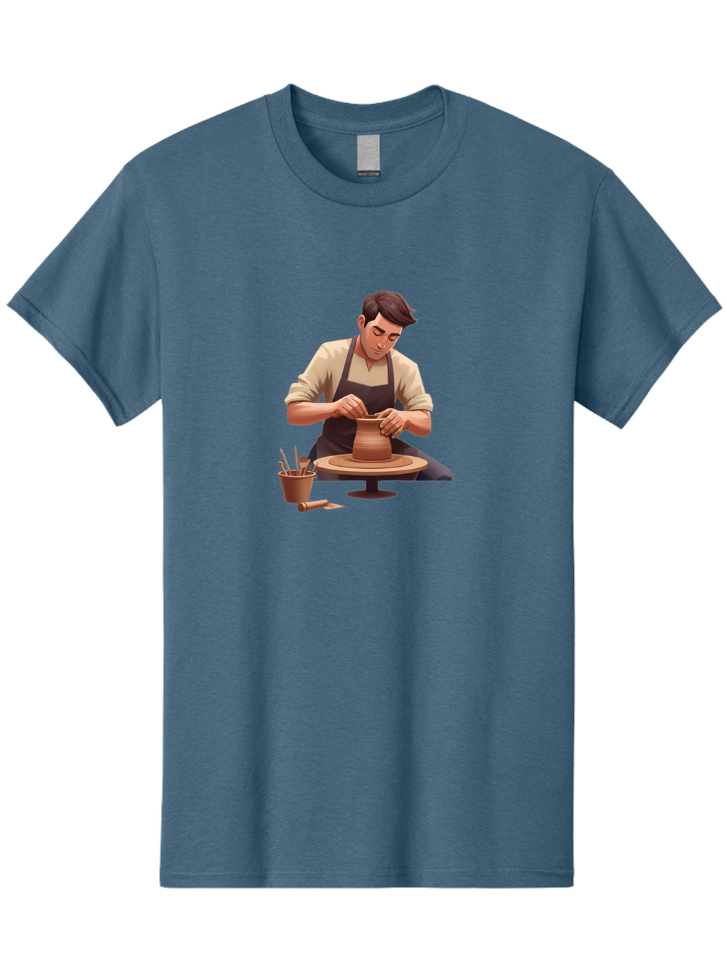 Potter-At-Work Men'S Graphic Tee, 100% Cotton, Comfortable Casual Summer Wear, Machine Washable, Potter Shaping Clay, Pottery Wheel, Creative Process, Craftsmanship, Handmade Ceramics, Artisanal Pottery, Clay Modeling, Pottery Tools Bab229