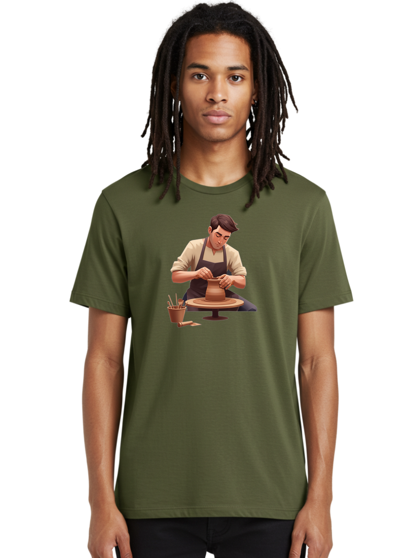 Potter-At-Work Men'S Graphic Tee, 100% Cotton, Comfortable Casual Summer Wear, Machine Washable, Potter Shaping Clay, Pottery Wheel, Creative Process, Craftsmanship, Handmade Ceramics, Artisanal Pottery, Clay Modeling, Pottery Tools Bab229