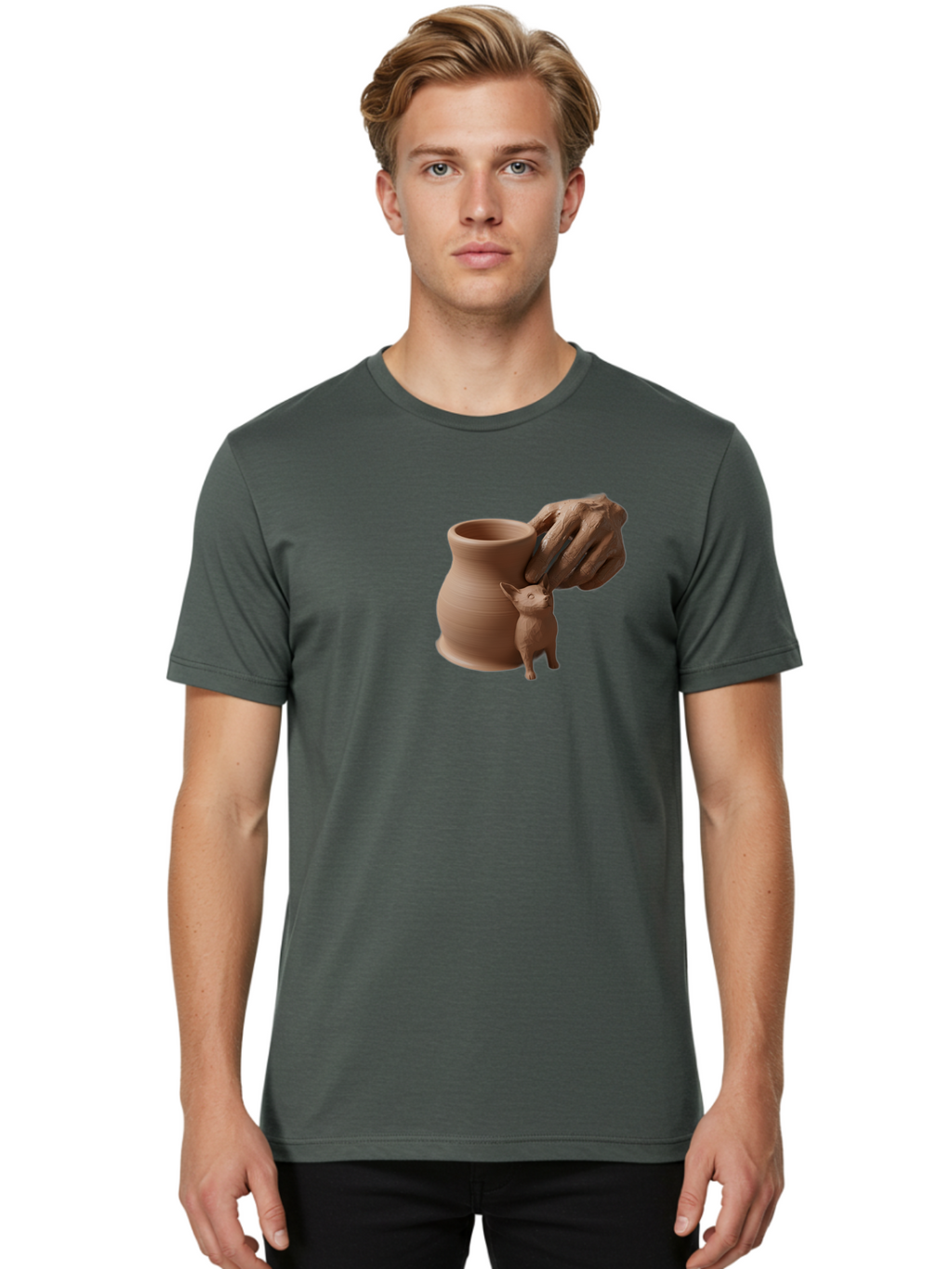Potter-S-Hand Men'S Graphic Tee, 100% Cotton, Comfortable Casual Summer Wear, Machine Washable, Clay Pottery, Handmade Ceramics, Pottery Wheel, Earthenware, Clay Modeling, Sculpting, Creative Expression, Artistic Process, Pottery Art, Bab230
