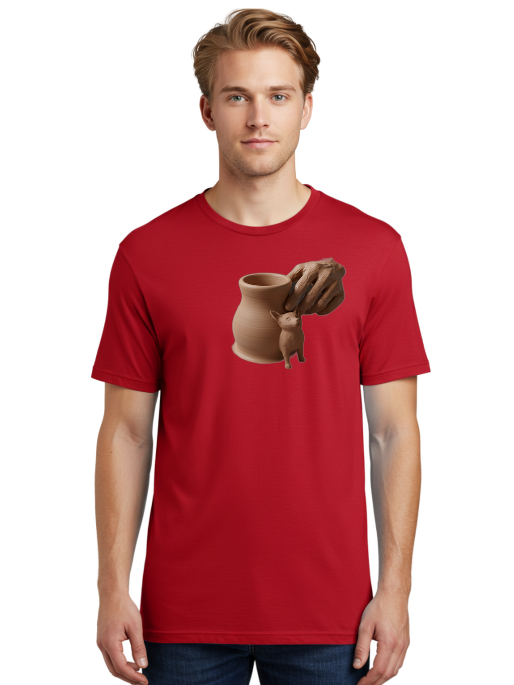 Potter-S-Hand Men'S Graphic Tee, 100% Cotton, Comfortable Casual Summer Wear, Machine Washable, Clay Pottery, Handmade Ceramics, Pottery Wheel, Earthenware, Clay Modeling, Sculpting, Creative Expression, Artistic Process, Pottery Art, Bab230