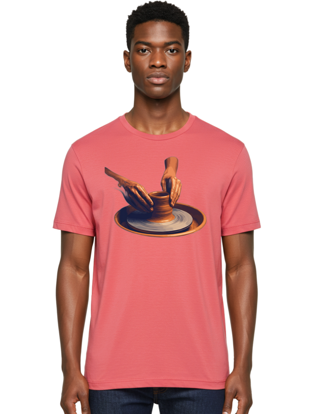 Potter-S-Hands Men'S Graphic Tee, 100% Cotton, Comfortable Casual Summer Wear, Machine Washable, Pottery Wheel, Clay Pot, Crafting, Hands Shaping, Creative Process, Artisanal, Handmade, Pottery Making, Ceramics, Skilled Craftsmanship Bab231