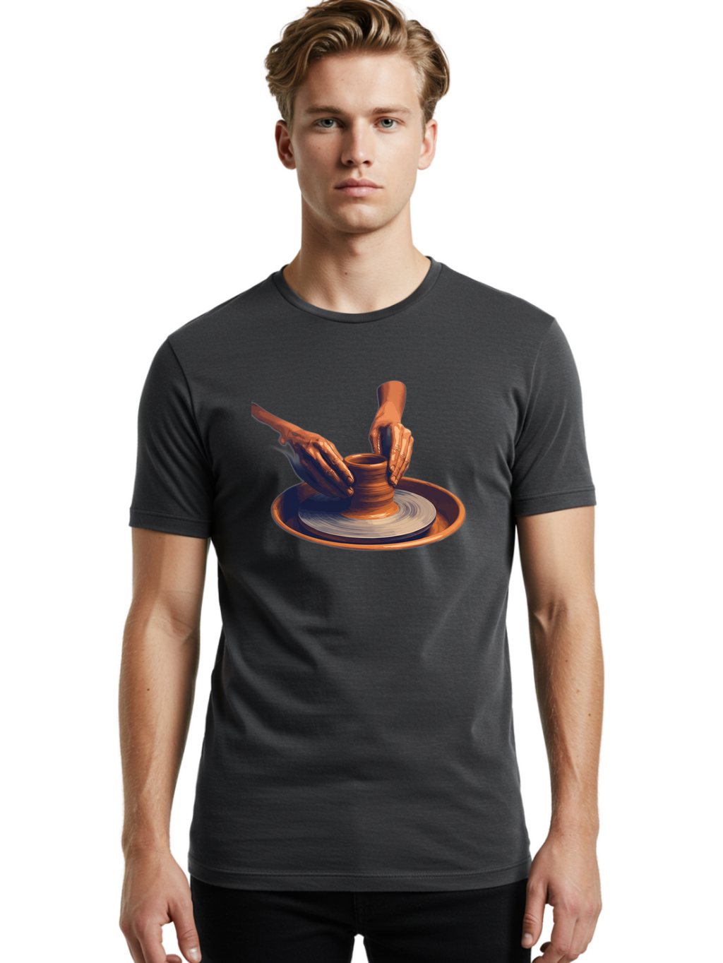 Potter-S-Hands Men'S Graphic Tee, 100% Cotton, Comfortable Casual Summer Wear, Machine Washable, Pottery Wheel, Clay Pot, Crafting, Hands Shaping, Creative Process, Artisanal, Handmade, Pottery Making, Ceramics, Skilled Craftsmanship Bab231