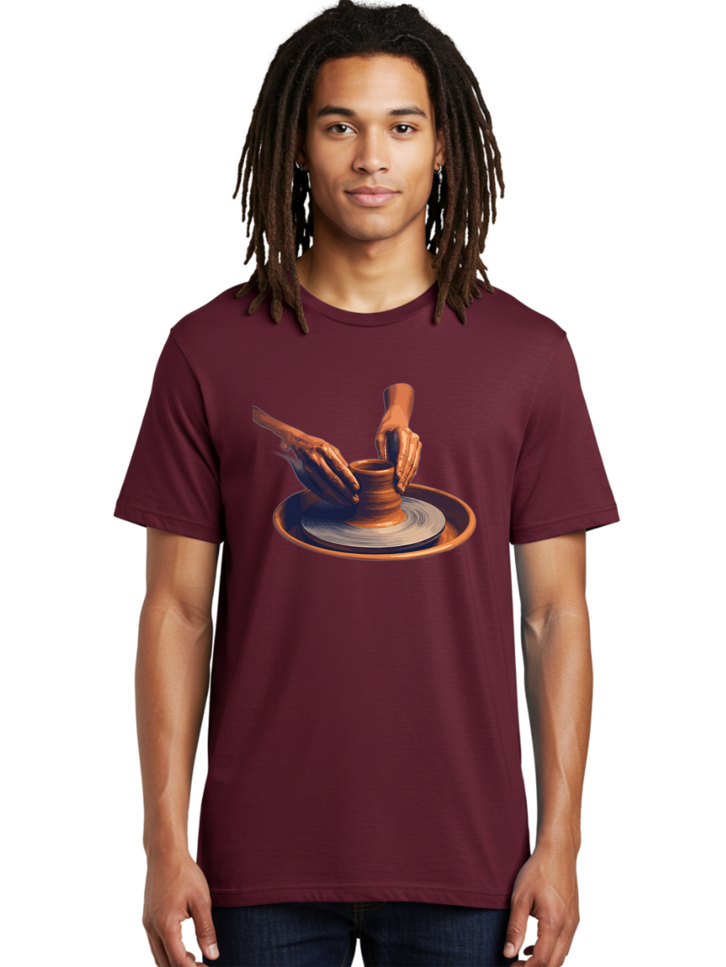 Potter-S-Hands Men'S Graphic Tee, 100% Cotton, Comfortable Casual Summer Wear, Machine Washable, Pottery Wheel, Clay Pot, Crafting, Hands Shaping, Creative Process, Artisanal, Handmade, Pottery Making, Ceramics, Skilled Craftsmanship Bab231
