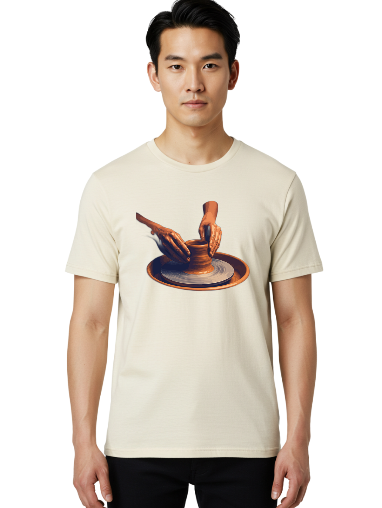 Potter-S-Hands Men'S Graphic Tee, 100% Cotton, Comfortable Casual Summer Wear, Machine Washable, Pottery Wheel, Clay Pot, Crafting, Hands Shaping, Creative Process, Artisanal, Handmade, Pottery Making, Ceramics, Skilled Craftsmanship Bab231