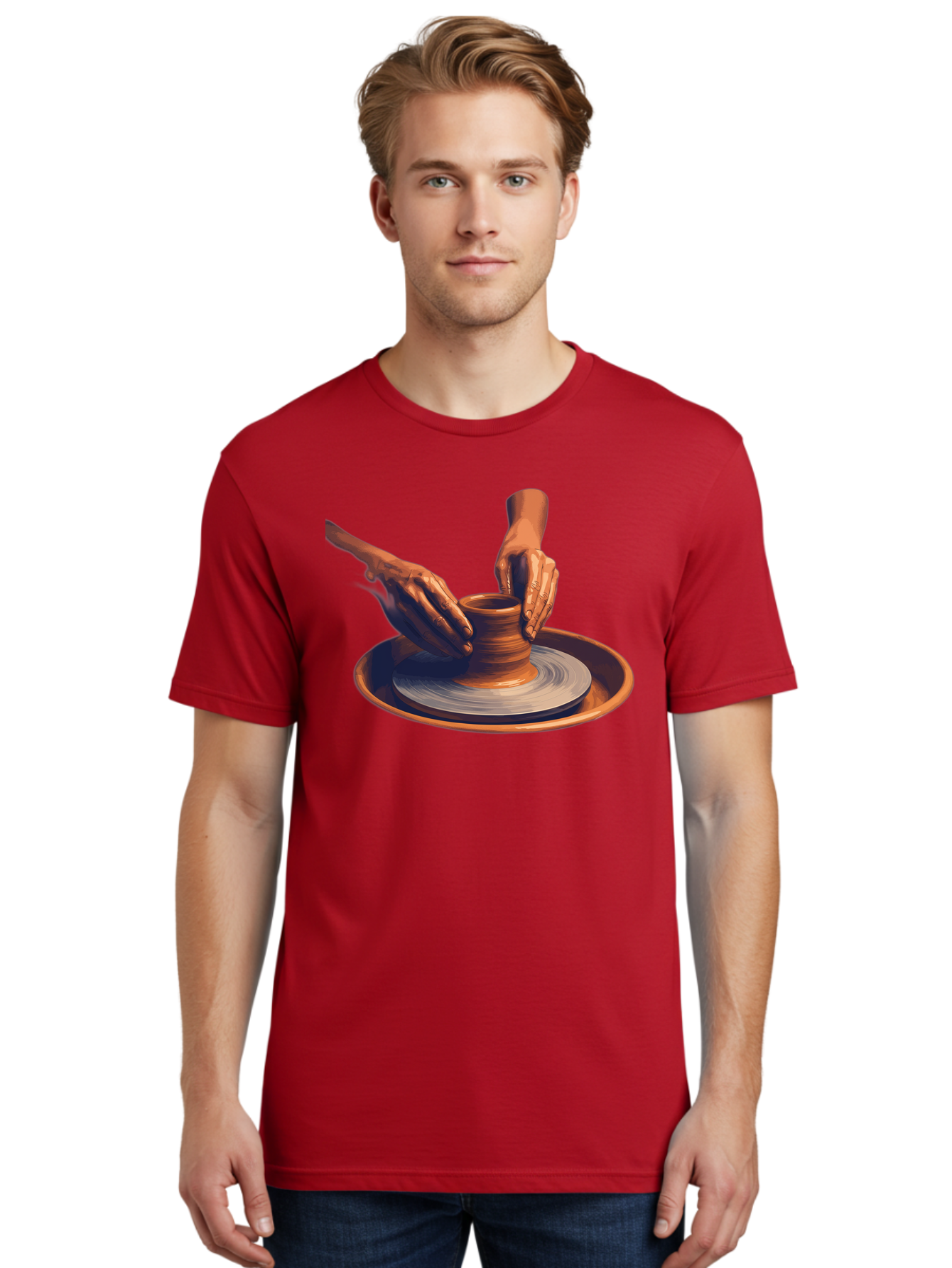 Potter-S-Hands Men'S Graphic Tee, 100% Cotton, Comfortable Casual Summer Wear, Machine Washable, Pottery Wheel, Clay Pot, Crafting, Hands Shaping, Creative Process, Artisanal, Handmade, Pottery Making, Ceramics, Skilled Craftsmanship Bab231