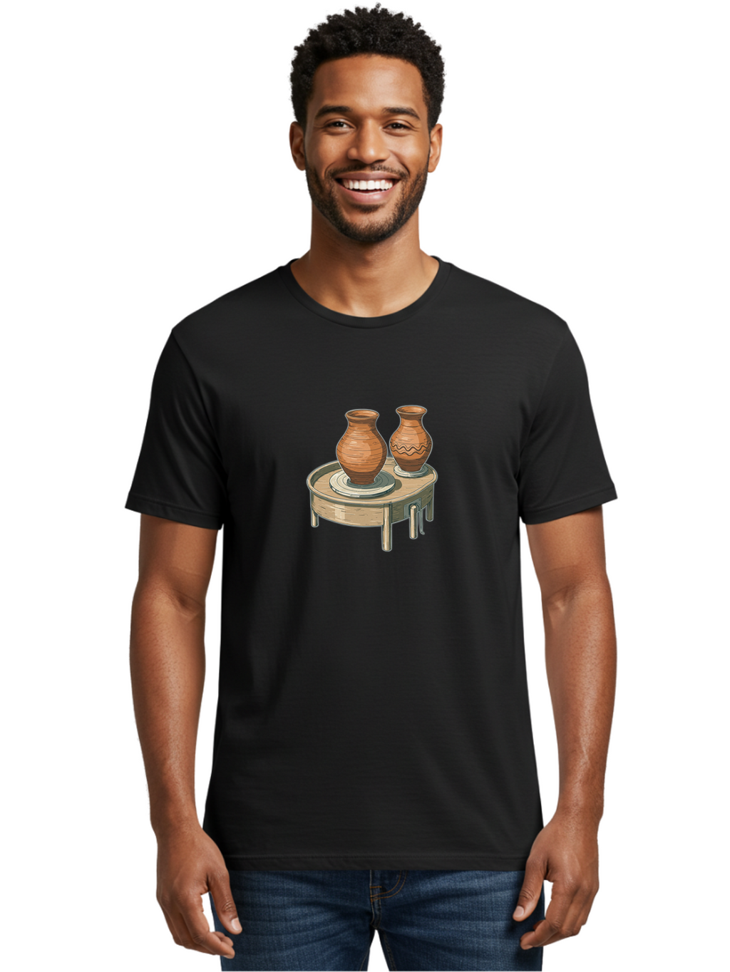 Potter-S-Wheel-1 Men'S Graphic Tee, 100% Cotton, Comfortable Casual Summer Wear, Machine Washable, Potter'S Wheel, Clay Pots, Handmade Ceramics, Pottery Making, Clay Crafts, Artisanal Pottery, Pottery Wheel, Ceramics Art Bab232