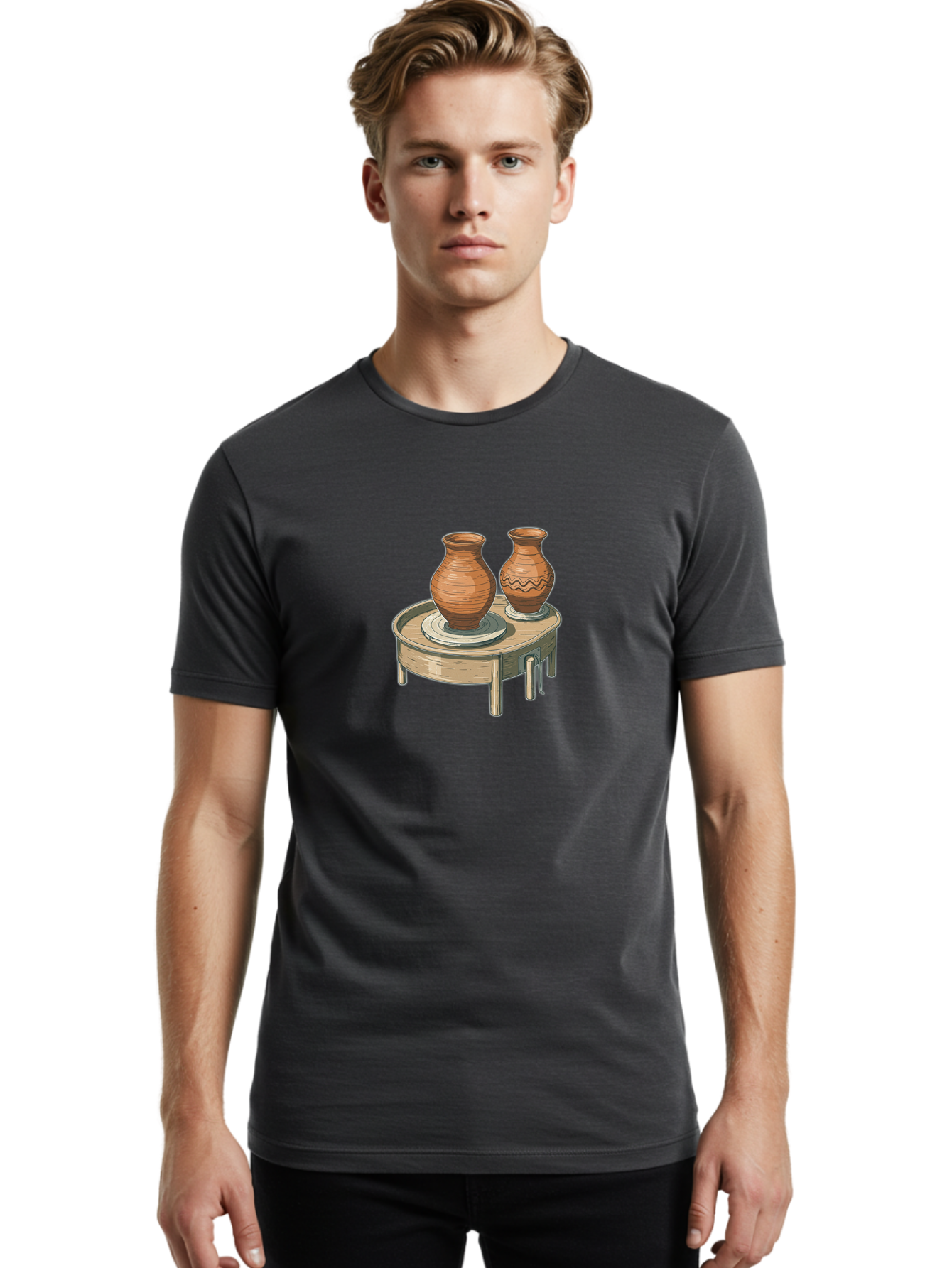 Potter-S-Wheel-1 Men'S Graphic Tee, 100% Cotton, Comfortable Casual Summer Wear, Machine Washable, Potter'S Wheel, Clay Pots, Handmade Ceramics, Pottery Making, Clay Crafts, Artisanal Pottery, Pottery Wheel, Ceramics Art Bab232