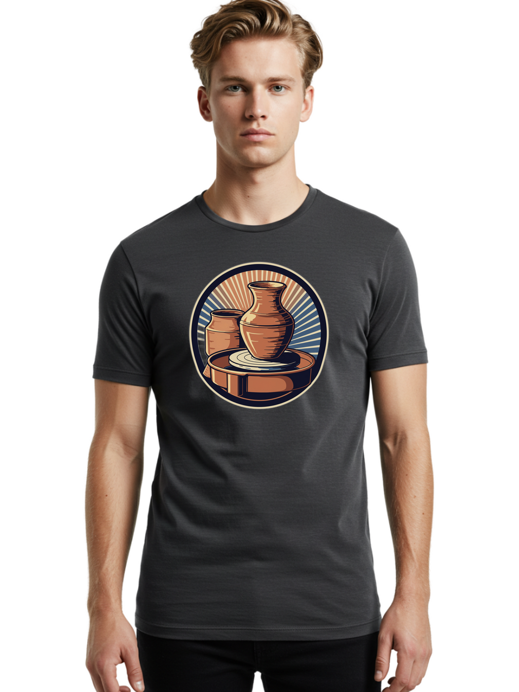 Potter-S-Wheel-2 Men'S Graphic Tee, 100% Cotton, Comfortable Casual Summer Wear, Machine Washable, Pottery Wheel, Clay Pottery, Ceramic Art, Handmade Crafts, Pottery Making, Artistic Expression, Creative Process, Handmade Ceramics, Bab233