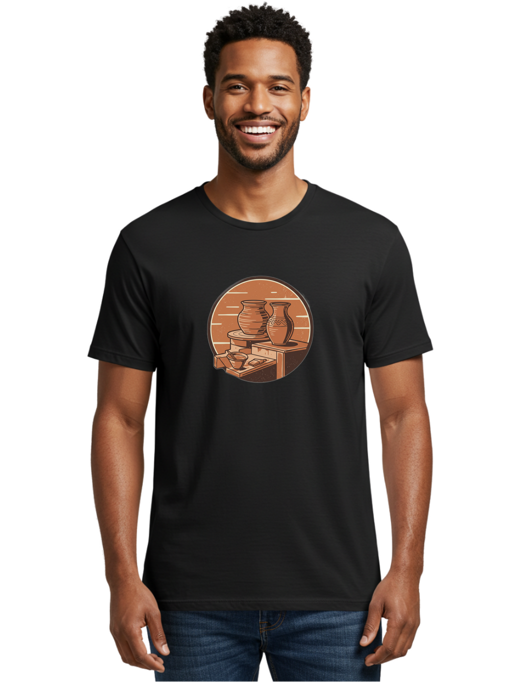 Potter-S-Wheel-3 Men'S Graphic Tee, 100% Cotton, Comfortable Casual Summer Wear, Machine Washable, Pottery Worktable, Clay Pottery, Ceramics, Handmade Crafts, Potter'S Wheel, Artisan Work, Creative Process, Pottery Making, Artistic Expression, Bab234