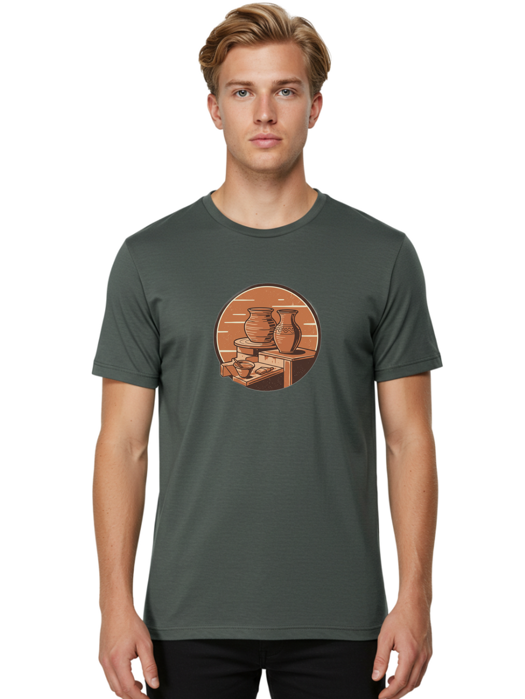 Potter-S-Wheel-3 Men'S Graphic Tee, 100% Cotton, Comfortable Casual Summer Wear, Machine Washable, Pottery Worktable, Clay Pottery, Ceramics, Handmade Crafts, Potter'S Wheel, Artisan Work, Creative Process, Pottery Making, Artistic Expression, Bab234