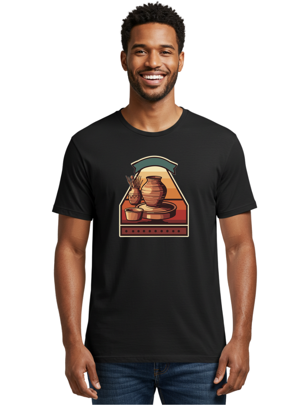 Potter-S-Wheel-4 Men'S Graphic Tee, 100% Cotton, Comfortable Casual Summer Wear, Machine Washable, Potter'S Wheel, Clay Pot, Ceramic Vase, Pottery Tools, Creative Workspace, Artistic Process, Handmade Crafts, Earthy Tones, Traditional Pottery Bab235
