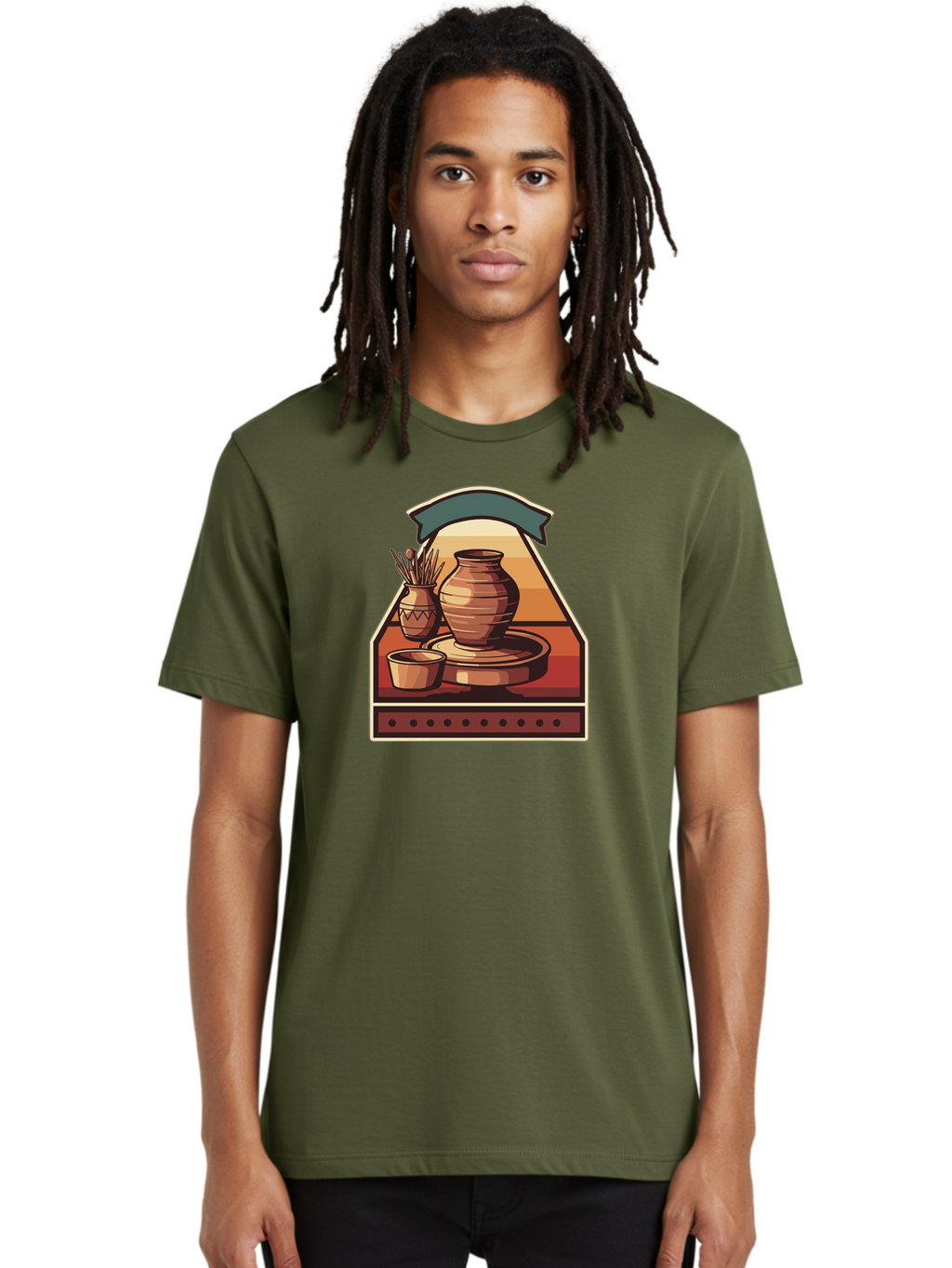 Potter-S-Wheel-4 Men'S Graphic Tee, 100% Cotton, Comfortable Casual Summer Wear, Machine Washable, Potter'S Wheel, Clay Pot, Ceramic Vase, Pottery Tools, Creative Workspace, Artistic Process, Handmade Crafts, Earthy Tones, Traditional Pottery Bab235