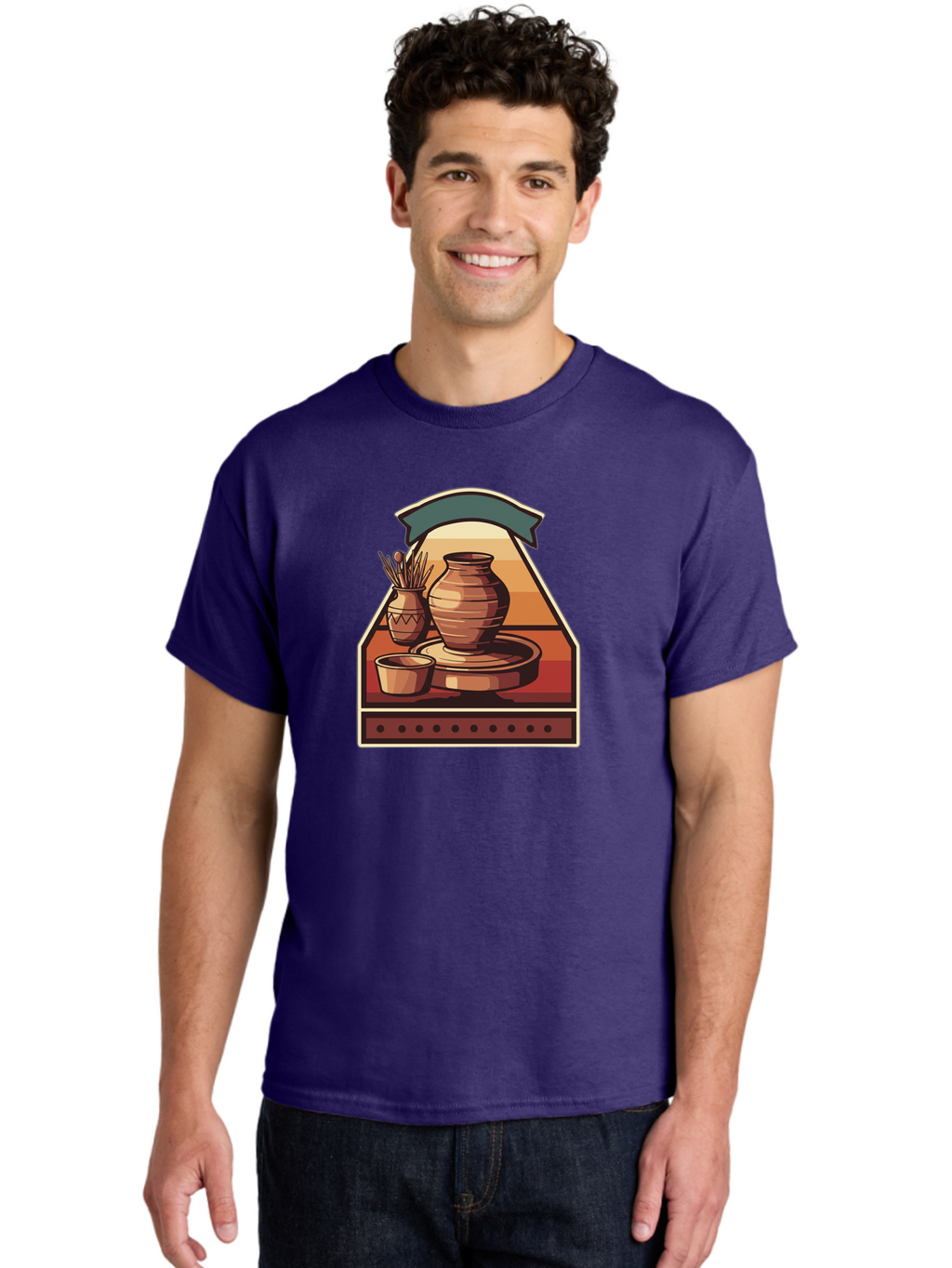 Potter-S-Wheel-4 Men'S Graphic Tee, 100% Cotton, Comfortable Casual Summer Wear, Machine Washable, Potter'S Wheel, Clay Pot, Ceramic Vase, Pottery Tools, Creative Workspace, Artistic Process, Handmade Crafts, Earthy Tones, Traditional Pottery Bab235