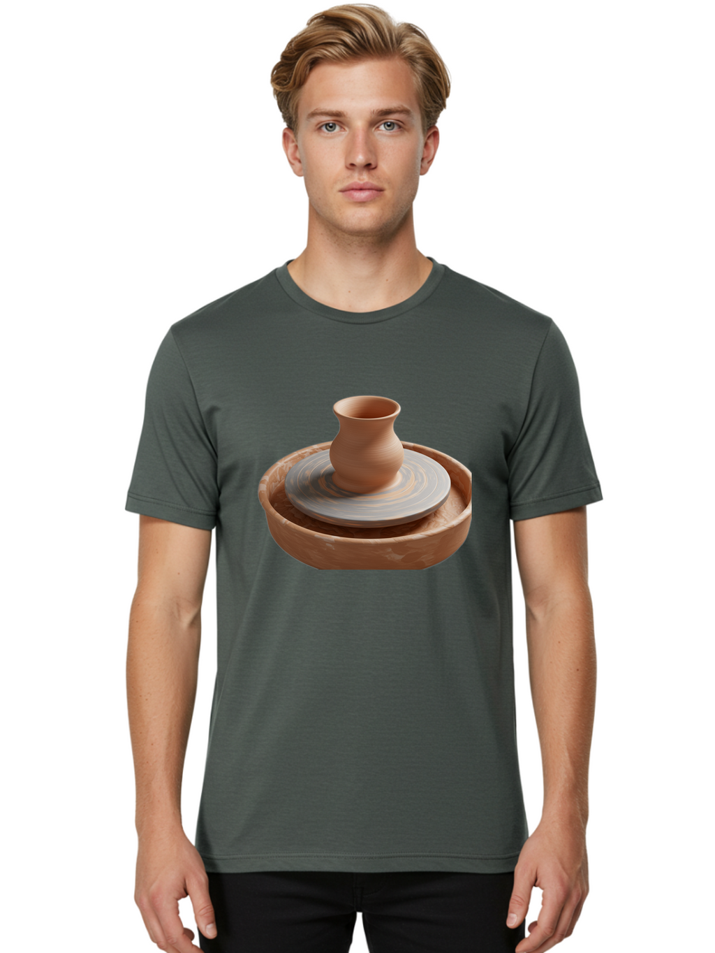 Potter-S-Wheel-5 Men'S Graphic Tee, 100% Cotton, Comfortable Casual Summer Wear, Machine Washable, Potter'S Wheel, Clay Pot, Pottery Making, Ceramics, Handmade, Artisanal, Creative Process, Craft, Pottery Wheel, Clay Vessel Bab236