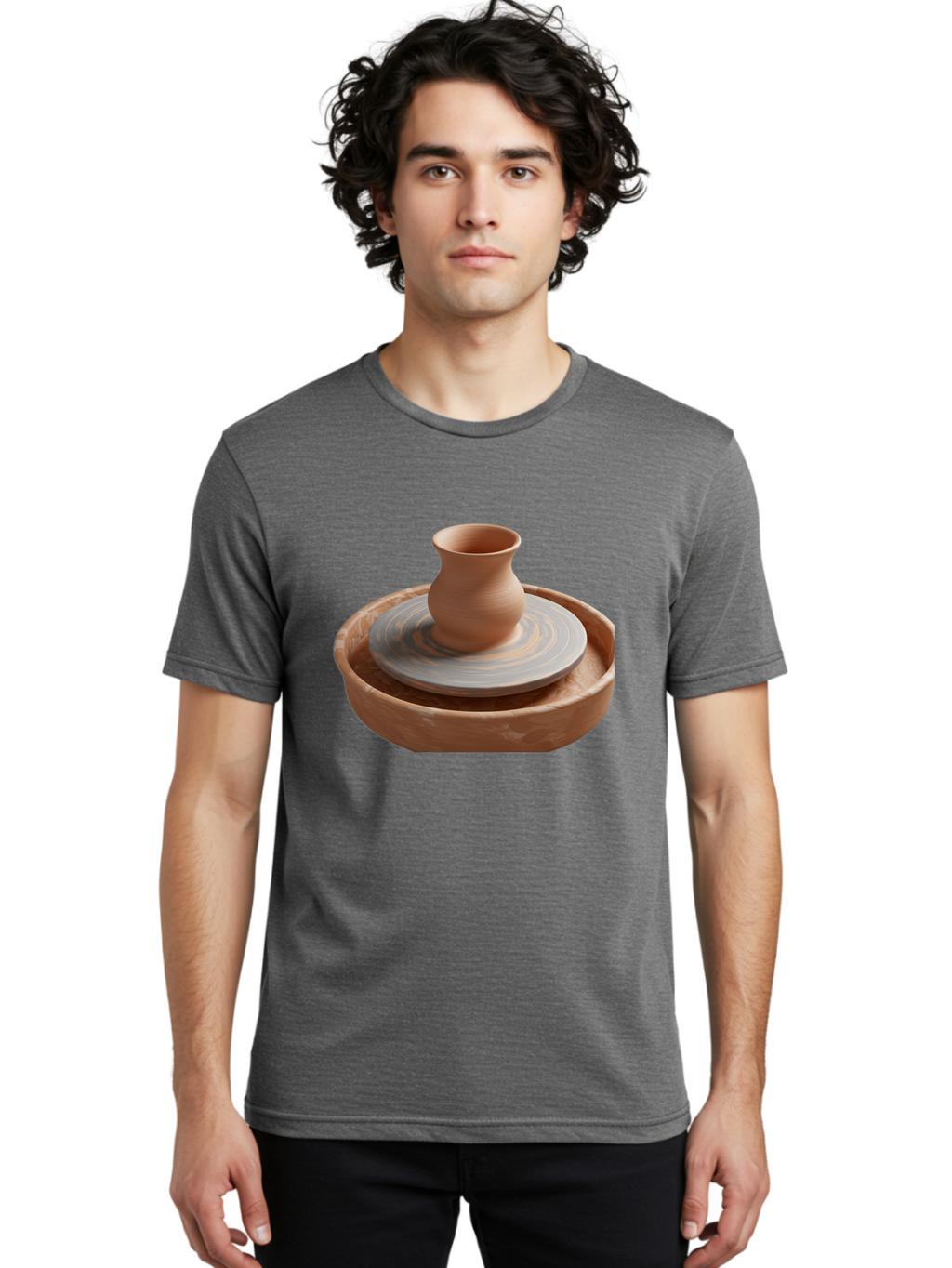 Potter-S-Wheel-5 Men'S Graphic Tee, 100% Cotton, Comfortable Casual Summer Wear, Machine Washable, Potter'S Wheel, Clay Pot, Pottery Making, Ceramics, Handmade, Artisanal, Creative Process, Craft, Pottery Wheel, Clay Vessel Bab236