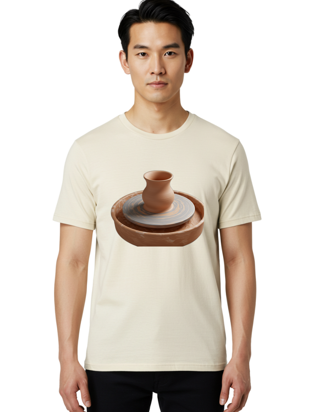 Potter-S-Wheel-5 Men'S Graphic Tee, 100% Cotton, Comfortable Casual Summer Wear, Machine Washable, Potter'S Wheel, Clay Pot, Pottery Making, Ceramics, Handmade, Artisanal, Creative Process, Craft, Pottery Wheel, Clay Vessel Bab236