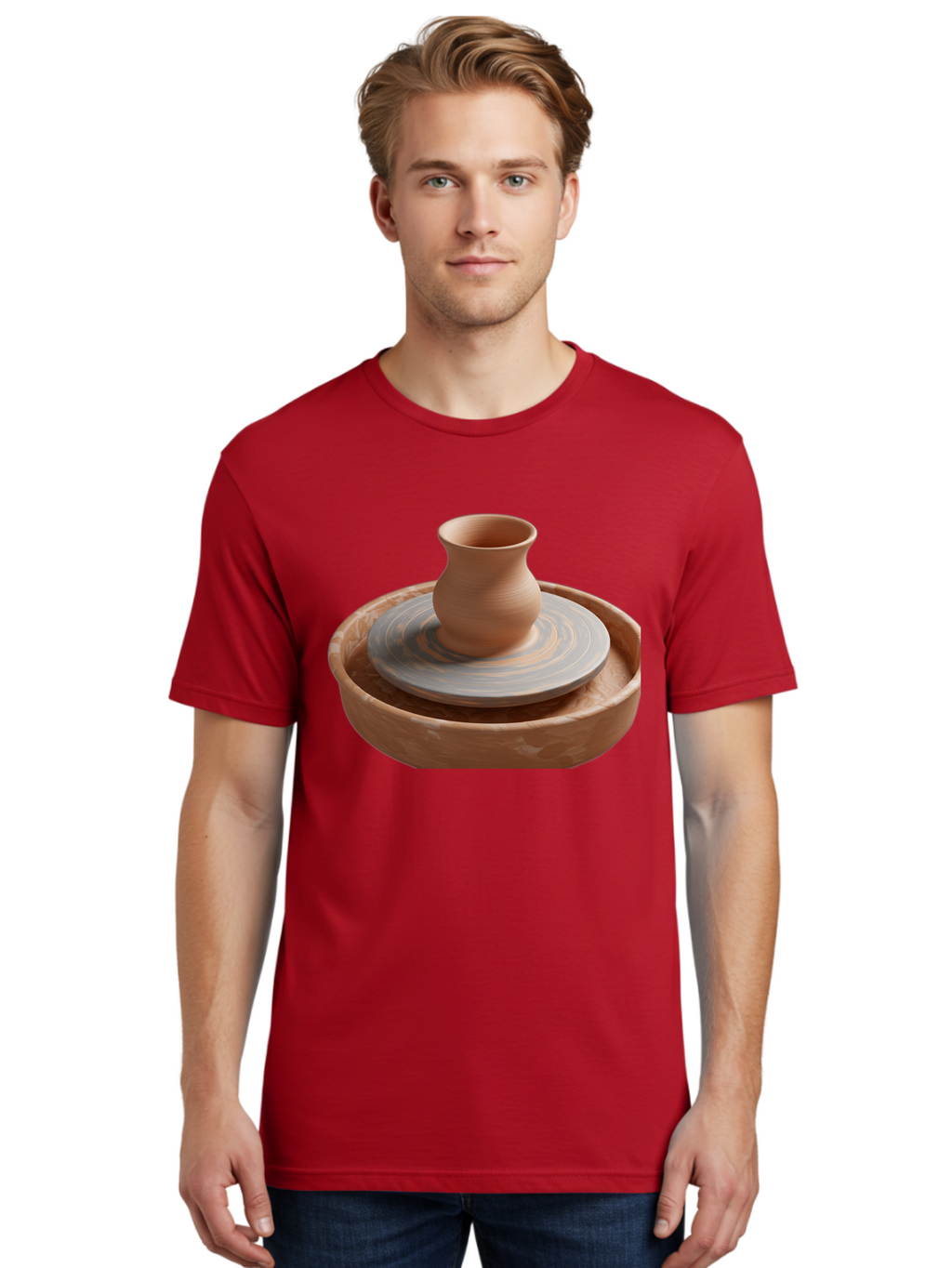 Potter-S-Wheel-5 Men'S Graphic Tee, 100% Cotton, Comfortable Casual Summer Wear, Machine Washable, Potter'S Wheel, Clay Pot, Pottery Making, Ceramics, Handmade, Artisanal, Creative Process, Craft, Pottery Wheel, Clay Vessel Bab236