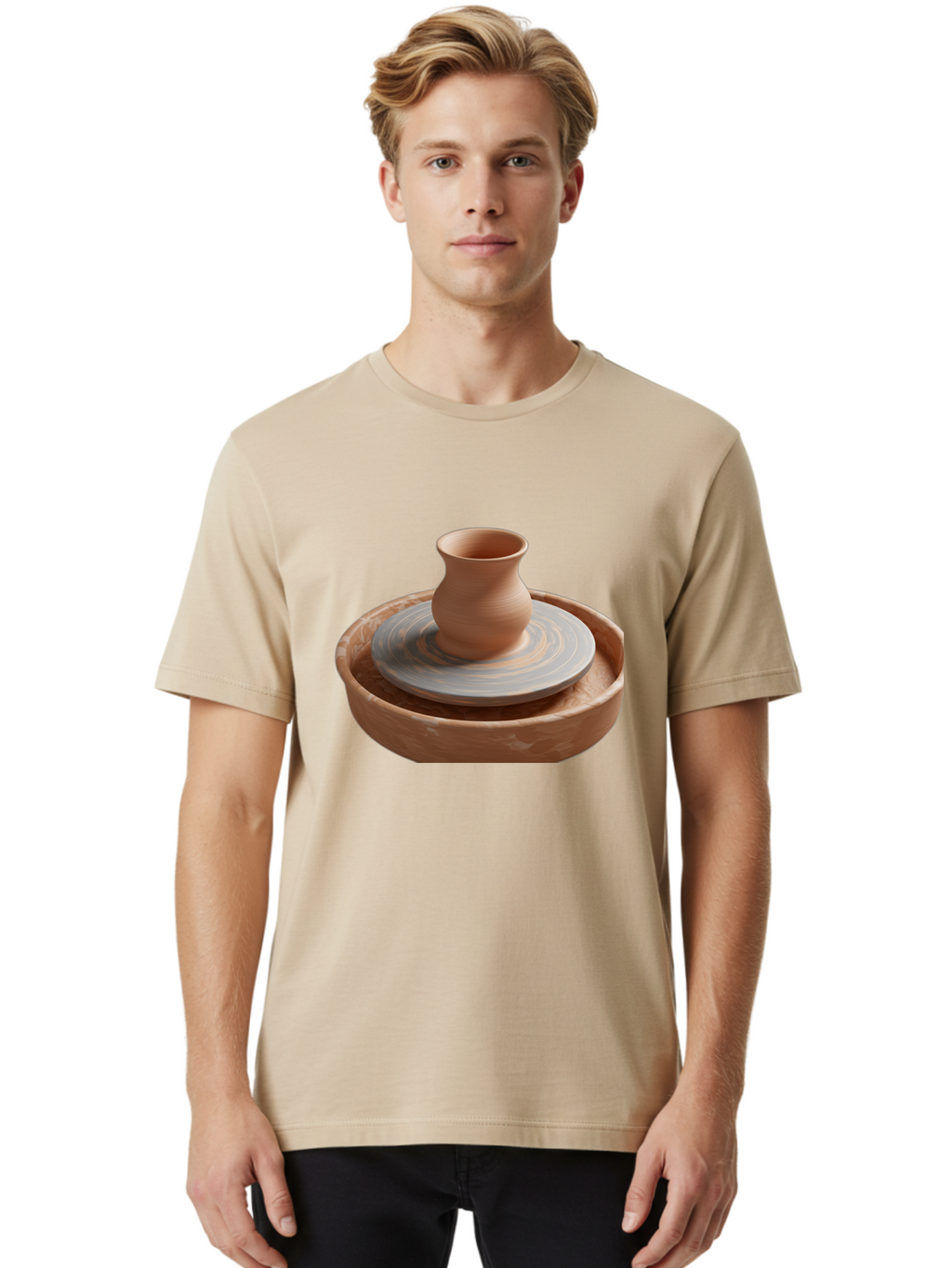 Potter-S-Wheel-5 Men'S Graphic Tee, 100% Cotton, Comfortable Casual Summer Wear, Machine Washable, Potter'S Wheel, Clay Pot, Pottery Making, Ceramics, Handmade, Artisanal, Creative Process, Craft, Pottery Wheel, Clay Vessel Bab236