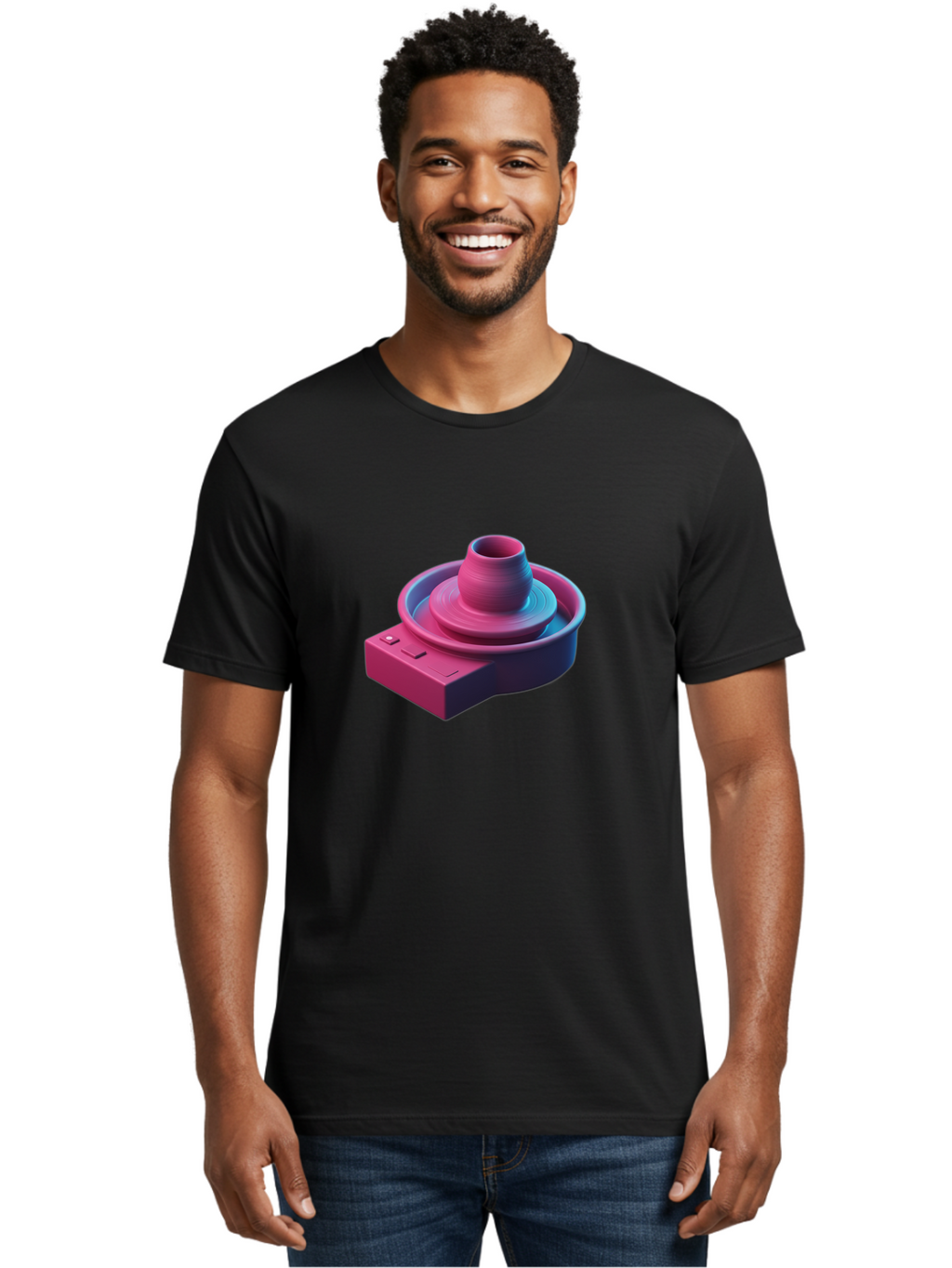 Potter-S-Wheel-6 Men'S Graphic Tee, 100% Cotton, Comfortable Casual Summer Wear, Machine Washable, Potter'S Wheel, Clay Pot, Ceramic Art, Pottery Making, Creative Process, Handmade Crafts, 3D Rendering, Artistic Expression, Studio Equipment Bab237