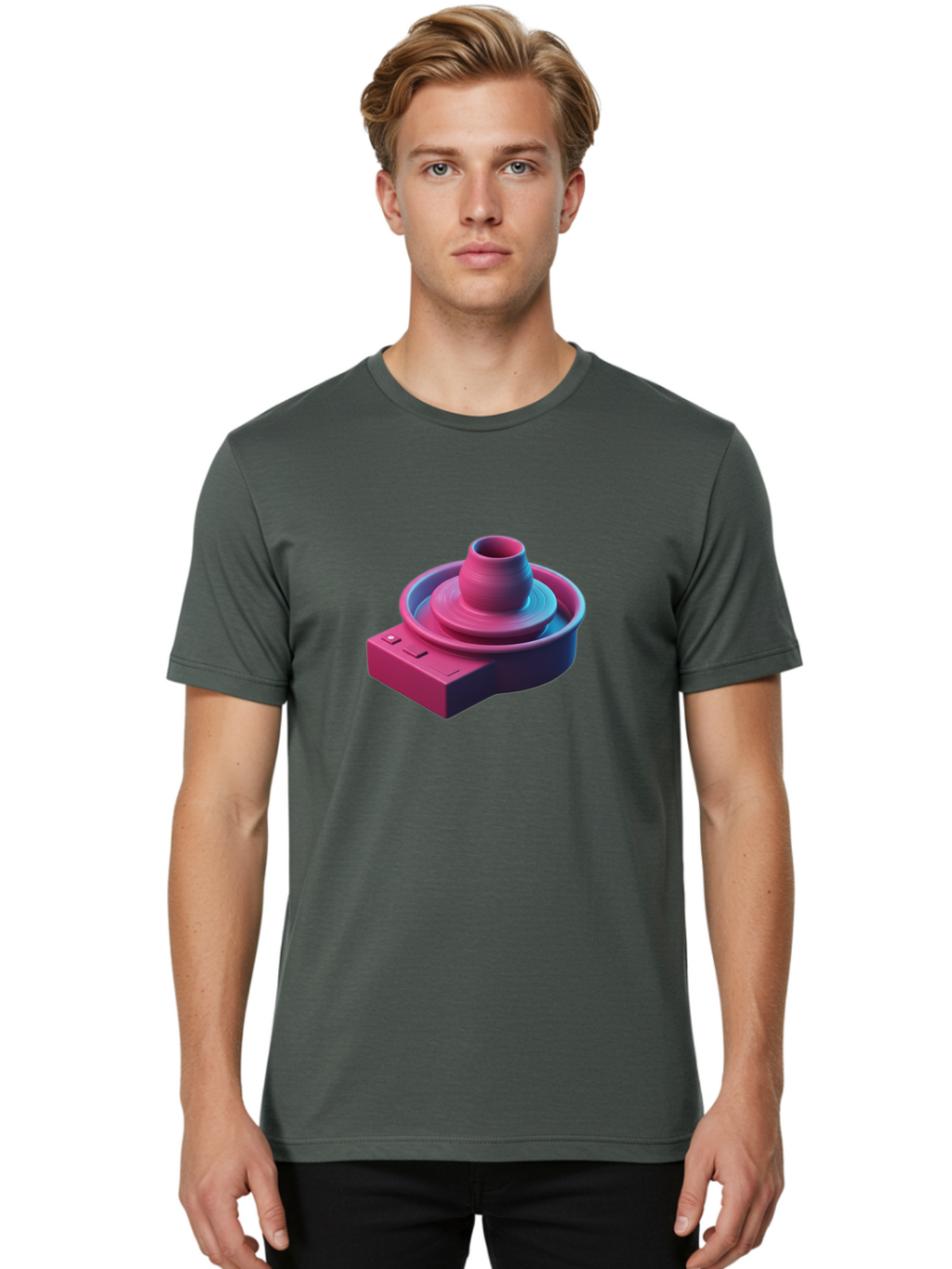 Potter-S-Wheel-6 Men'S Graphic Tee, 100% Cotton, Comfortable Casual Summer Wear, Machine Washable, Potter'S Wheel, Clay Pot, Ceramic Art, Pottery Making, Creative Process, Handmade Crafts, 3D Rendering, Artistic Expression, Studio Equipment Bab237