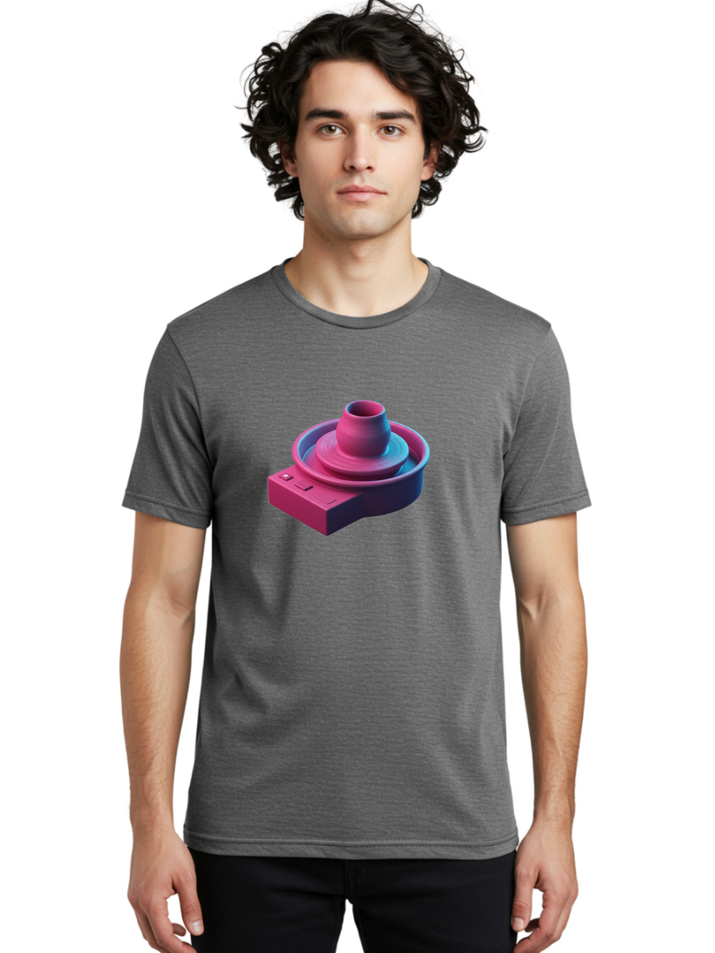 Potter-S-Wheel-6 Men'S Graphic Tee, 100% Cotton, Comfortable Casual Summer Wear, Machine Washable, Potter'S Wheel, Clay Pot, Ceramic Art, Pottery Making, Creative Process, Handmade Crafts, 3D Rendering, Artistic Expression, Studio Equipment Bab237